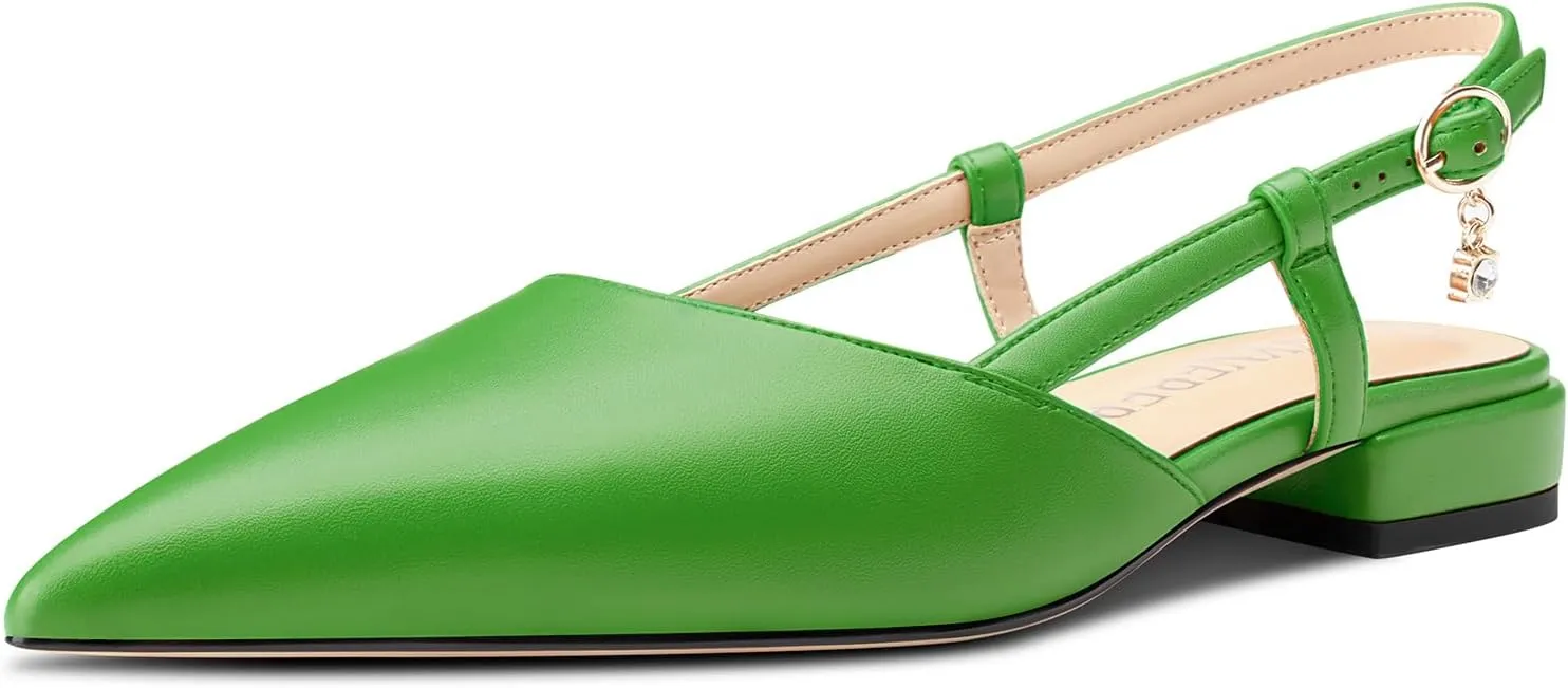 TNYNFBEB Womens Low Heel Close Pointed Toe Pumps Flats Slingback Ankle Strap Buckle Prom Wedding Dress 0.6 Inches Heels