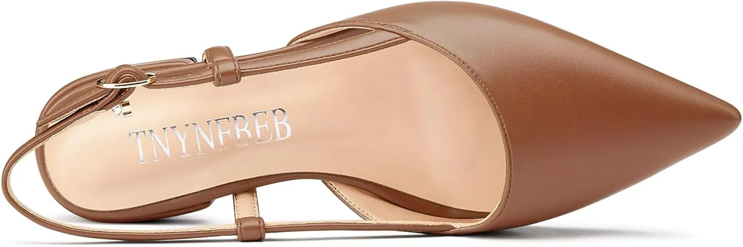 TNYNFBEB Womens Low Heel Close Pointed Toe Pumps Flats Slingback Ankle Strap Buckle Prom Wedding Dress 0.6 Inches Heels