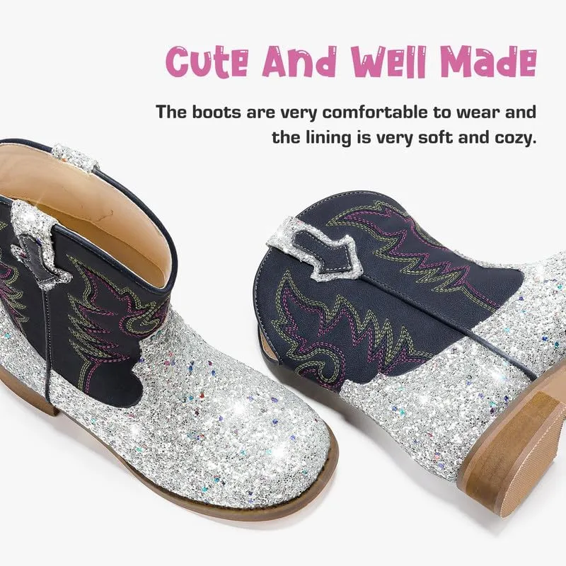 Toddler Girls Cowgirl Boots Western Glitter Cowboy Boot Ankle Boots Little Kids Big Kid Horse Riding Shoes Party Birthday Dress Up