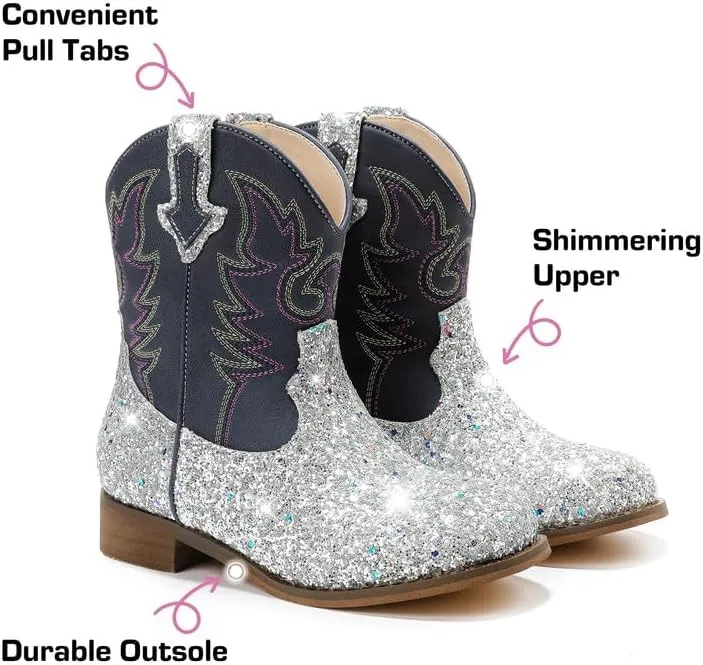 Toddler Girls Cowgirl Boots Western Glitter Cowboy Boot Ankle Boots Little Kids Big Kid Horse Riding Shoes Party Birthday Dress Up