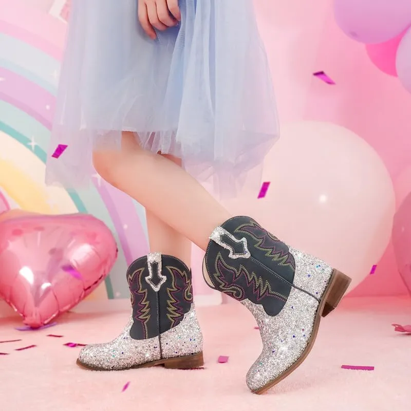 Toddler Girls Cowgirl Boots Western Glitter Cowboy Boot Ankle Boots Little Kids Big Kid Horse Riding Shoes Party Birthday Dress Up