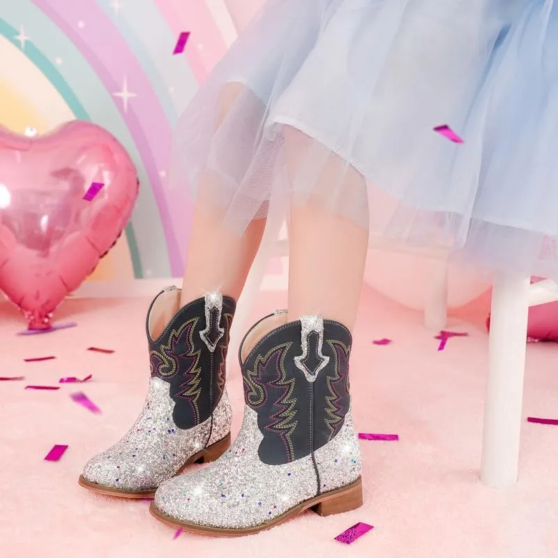 Toddler Girls Cowgirl Boots Western Glitter Cowboy Boot Ankle Boots Little Kids Big Kid Horse Riding Shoes Party Birthday Dress Up