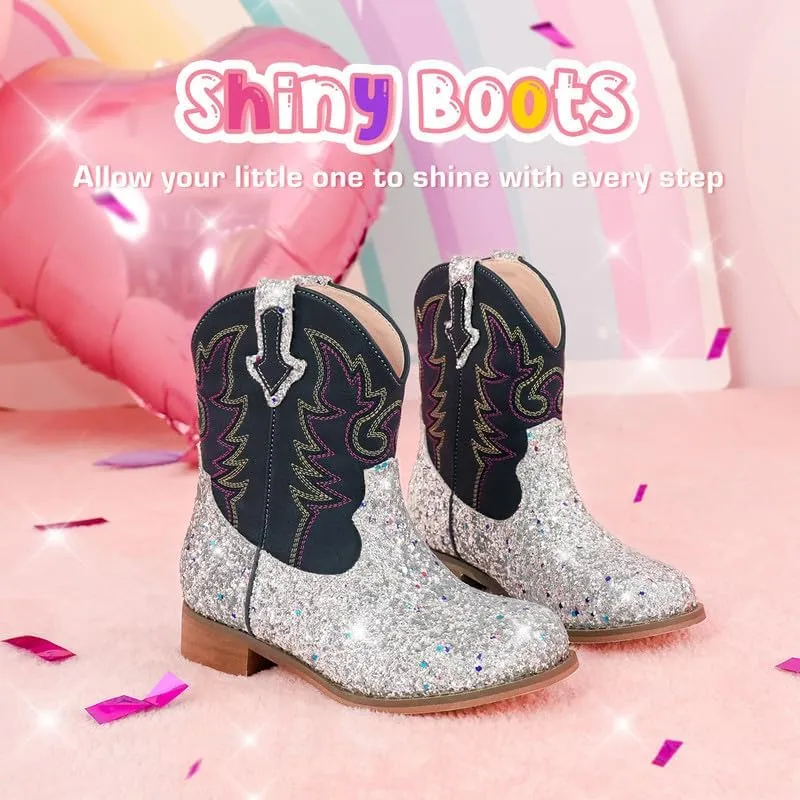Toddler Girls Cowgirl Boots Western Glitter Cowboy Boot Ankle Boots Little Kids Big Kid Horse Riding Shoes Party Birthday Dress Up