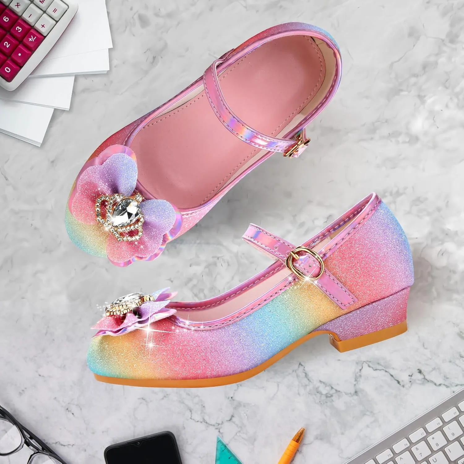 Toddler Girls Dress Shoes Princess Shoes Low Heels Girls Mary Jane for Wedding Party