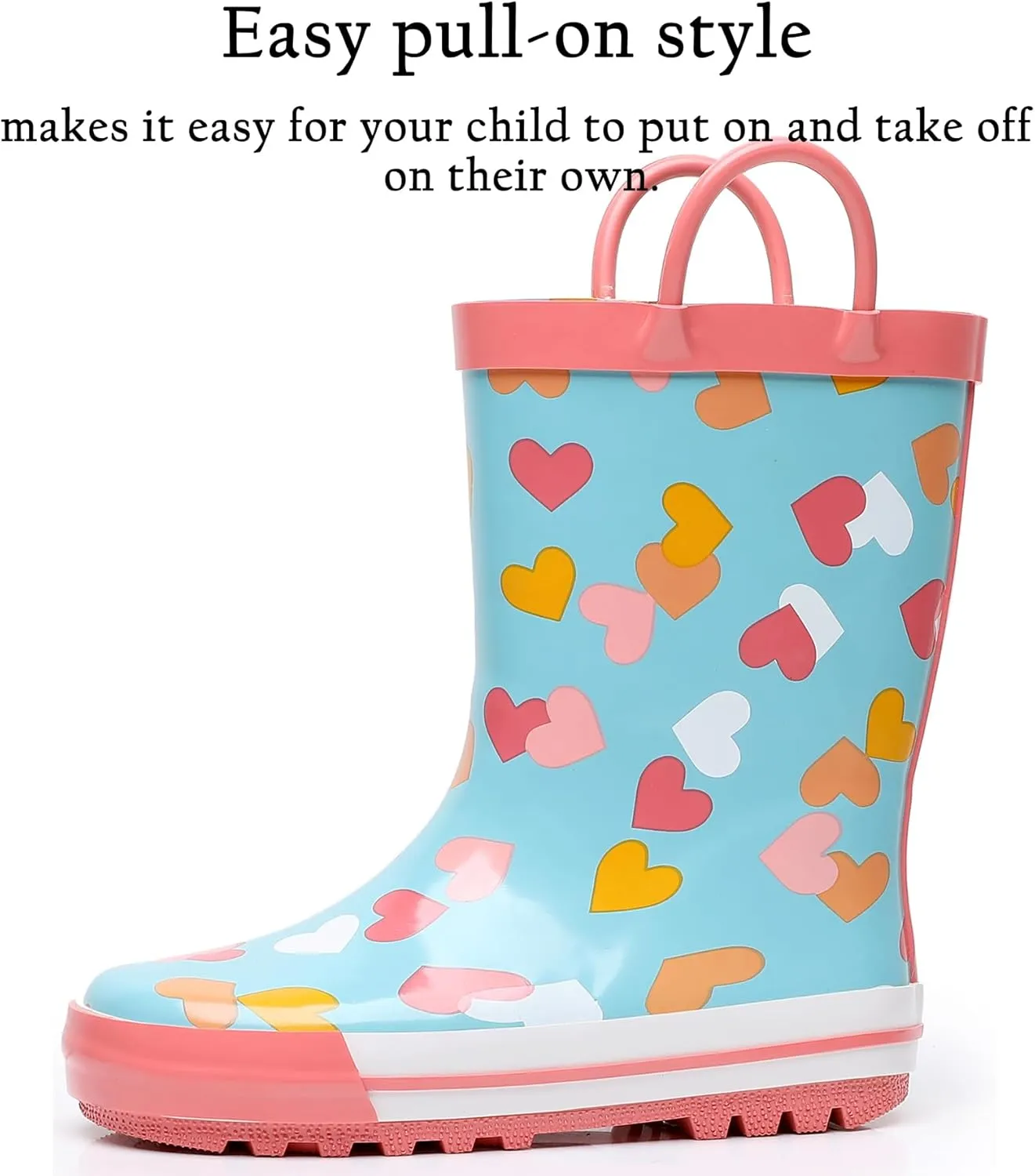 Toddler Rain Boots for Boys and Girls Waterproof Rubber Kids Rain Boots with Easy on Handles All-season