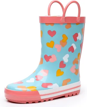 Toddler Rain Boots for Boys and Girls Waterproof Rubber Kids Rain Boots with Easy on Handles All-season