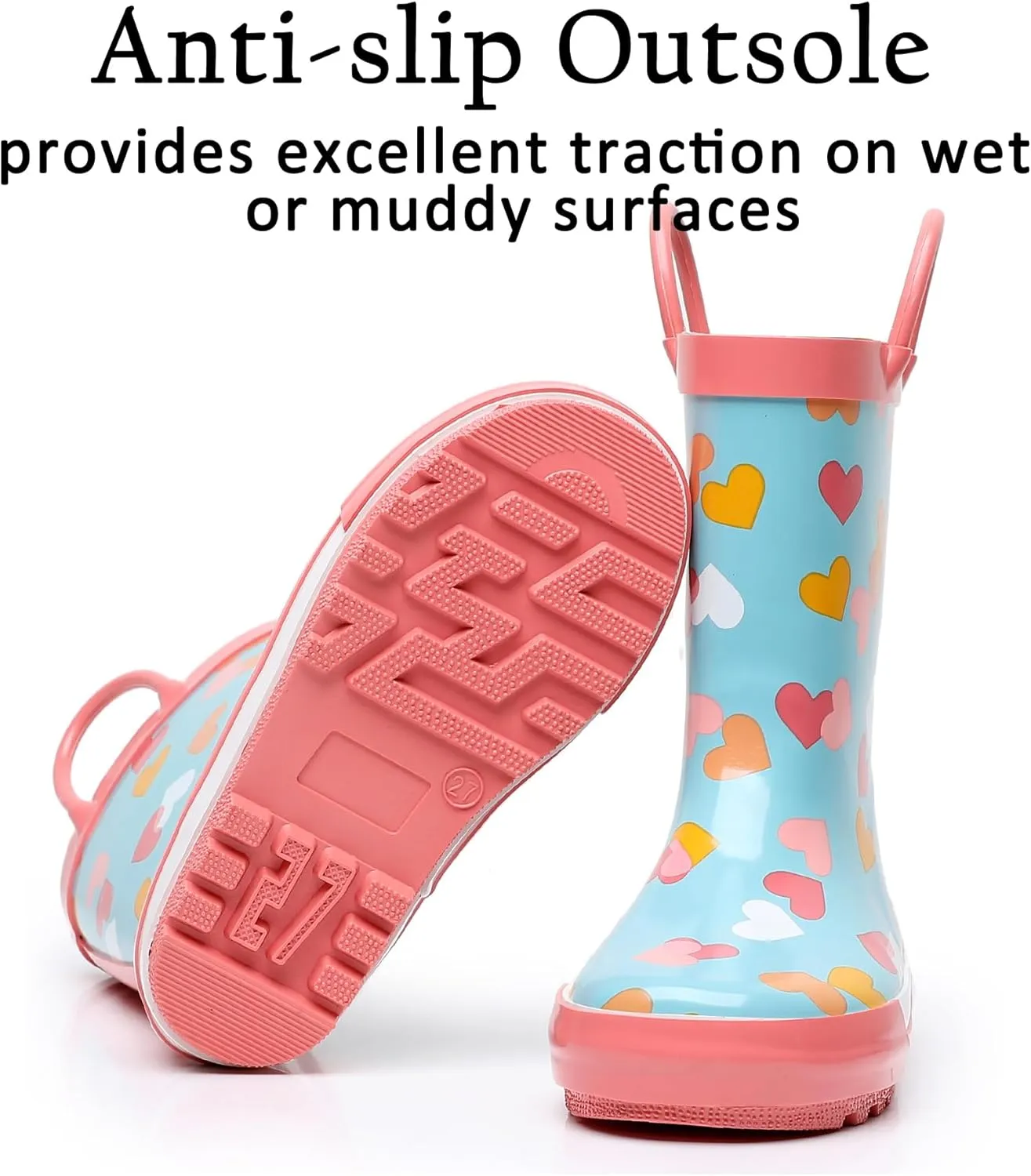 Toddler Rain Boots for Boys and Girls Waterproof Rubber Kids Rain Boots with Easy on Handles All-season