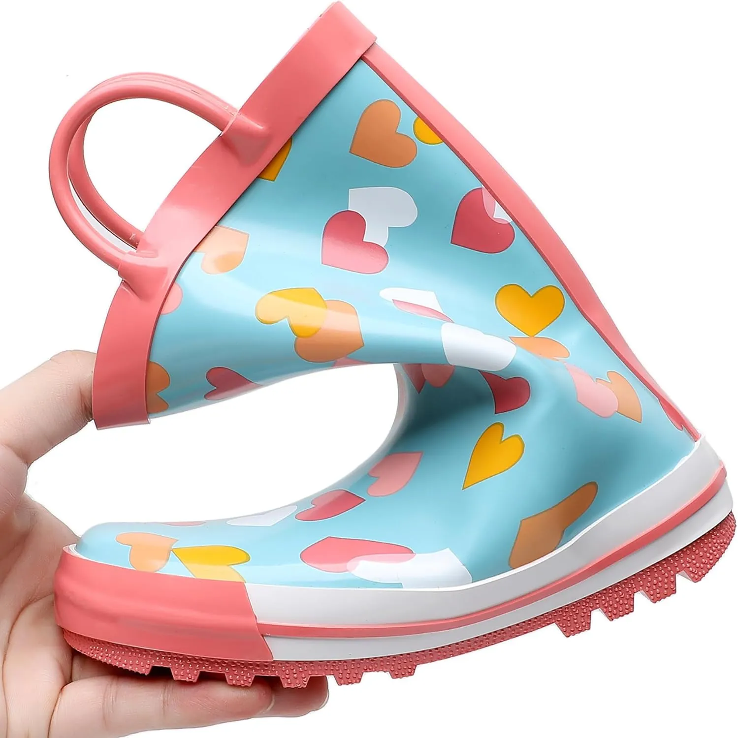 Toddler Rain Boots for Boys and Girls Waterproof Rubber Kids Rain Boots with Easy on Handles All-season