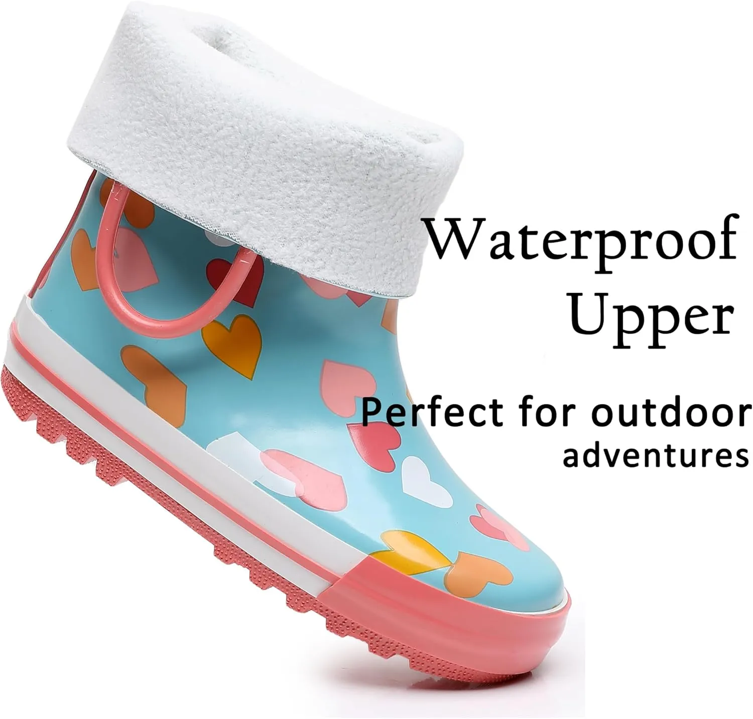 Toddler Rain Boots for Boys and Girls Waterproof Rubber Kids Rain Boots with Easy on Handles All-season