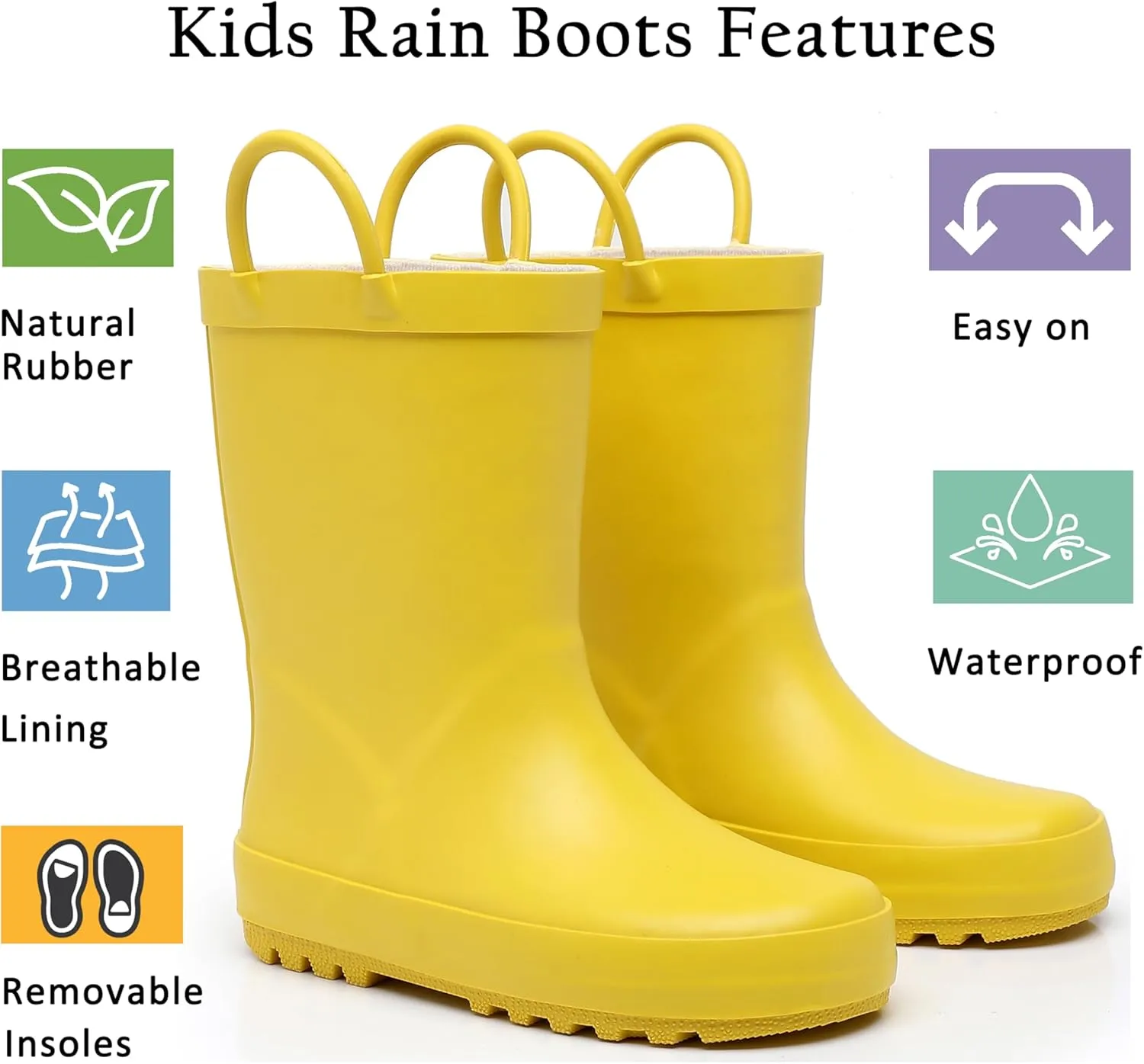 Toddler Rain Boots for Boys and Girls Waterproof Rubber Kids Rain Boots with Easy on Handles All-season