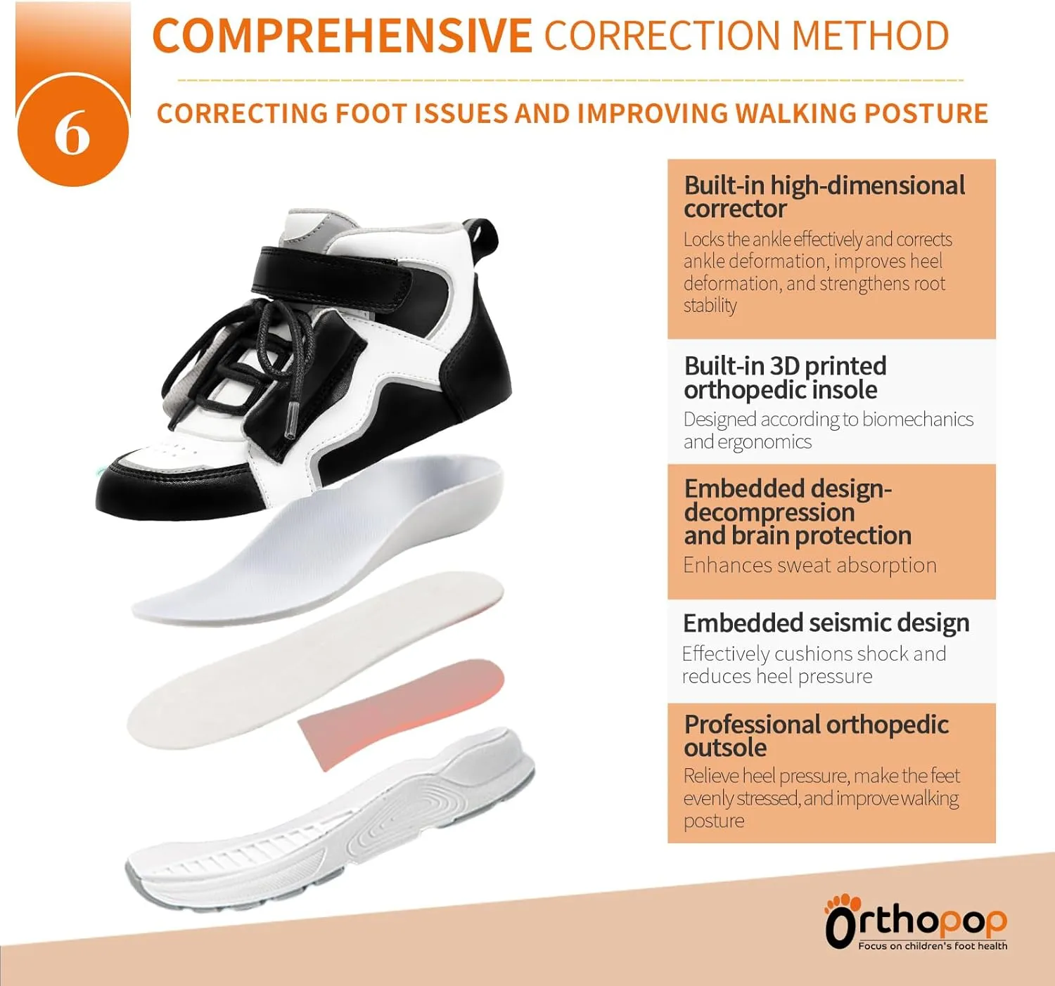 Toddlers Orthopedic Shoes with Ankle and Arch Support,Thick Sole Sneakers