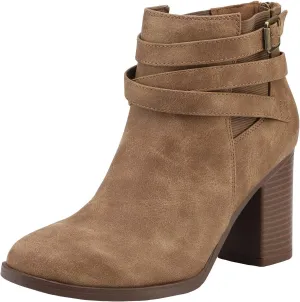 TOETOS Women's Chunky High Heel Ankle Boots Close Toe Fall Heeled Booties Shoes,Size 8.5,Tan,CHICAGO-03