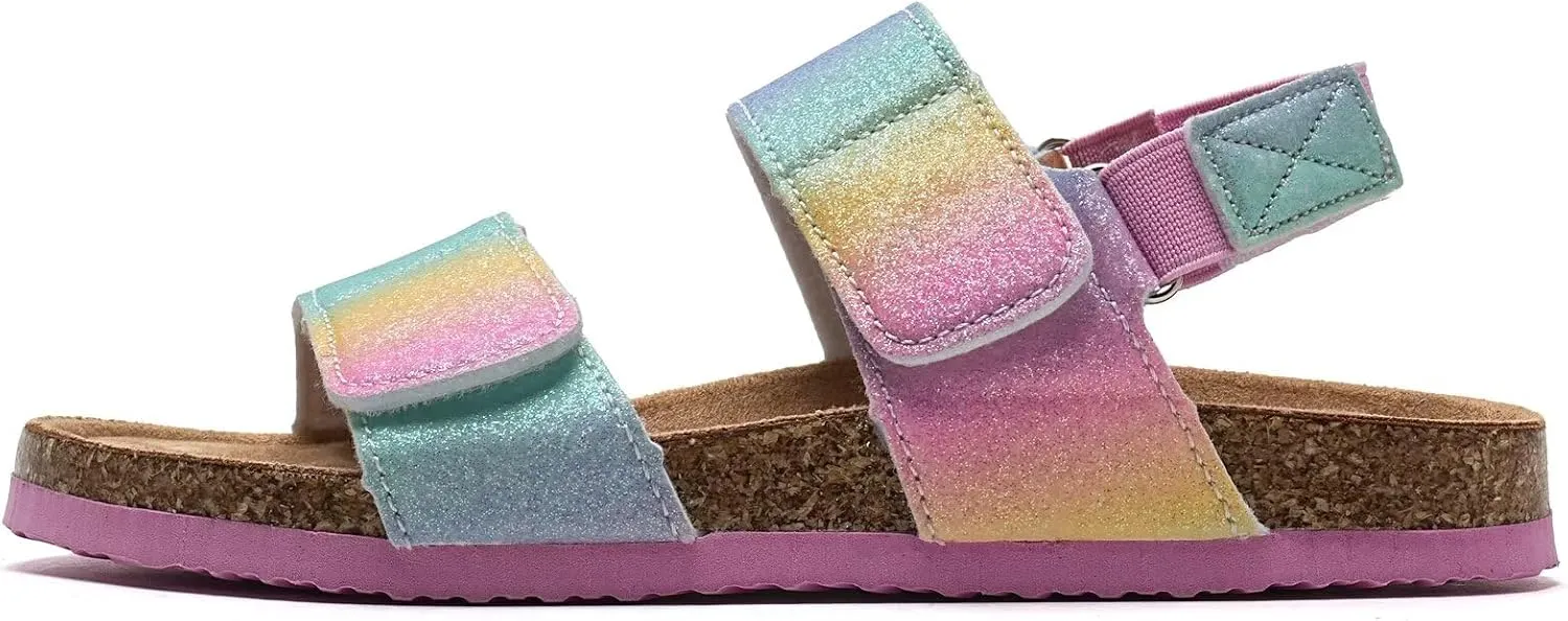 Torotto Girls Boys Sandals with Cork Footbed Adjustable Straps Summer Glitter Slides Sandals Open Toes Flat for Kids Toddler