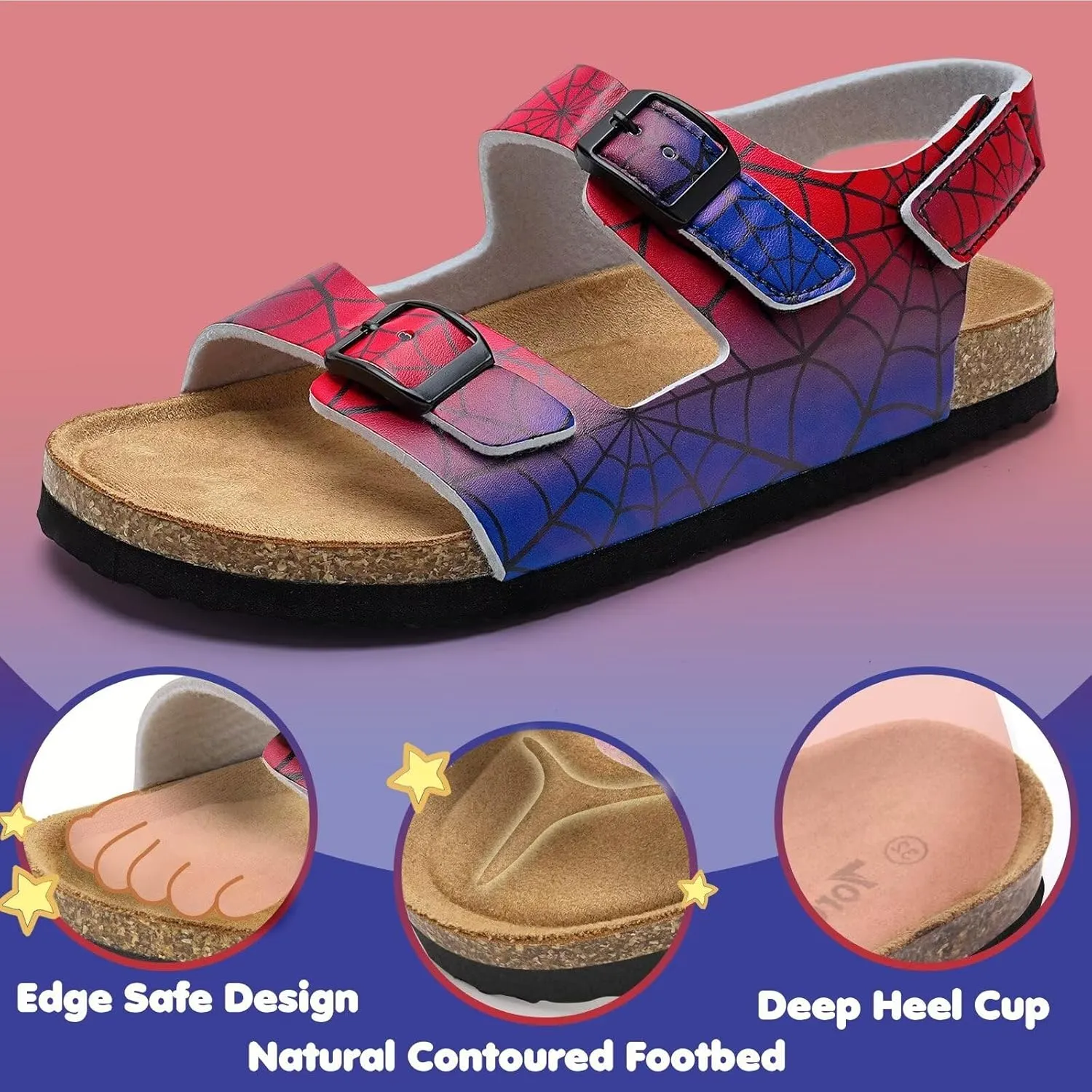 Torotto Toddler Kids Sandals Boys Girls Cork Footbed Sandals with Adjustable Buckle Casual Slides Open Toes Flat