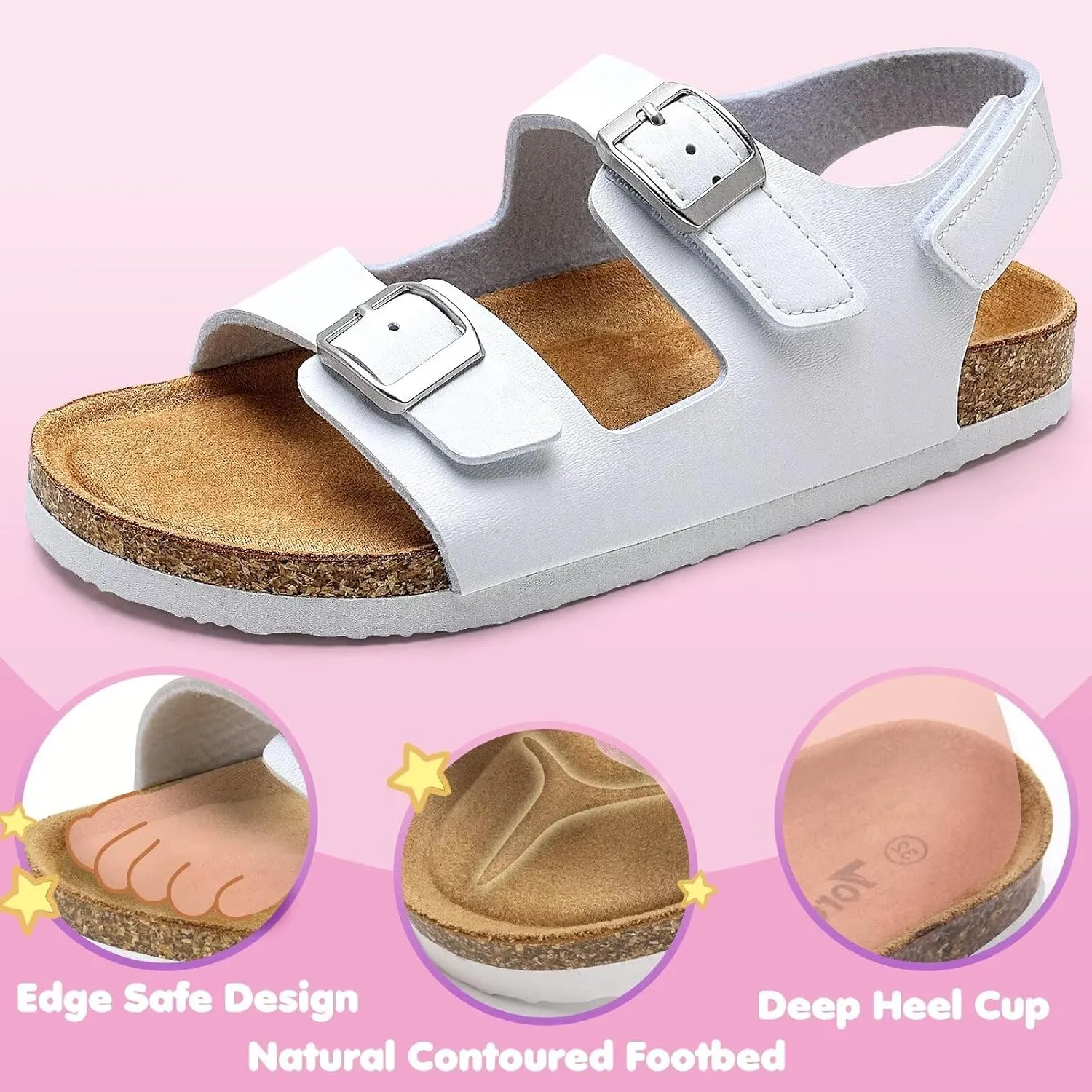 Torotto Toddler Kids Sandals Boys Girls Cork Footbed Sandals with Adjustable Buckle Casual Slides Open Toes Flat