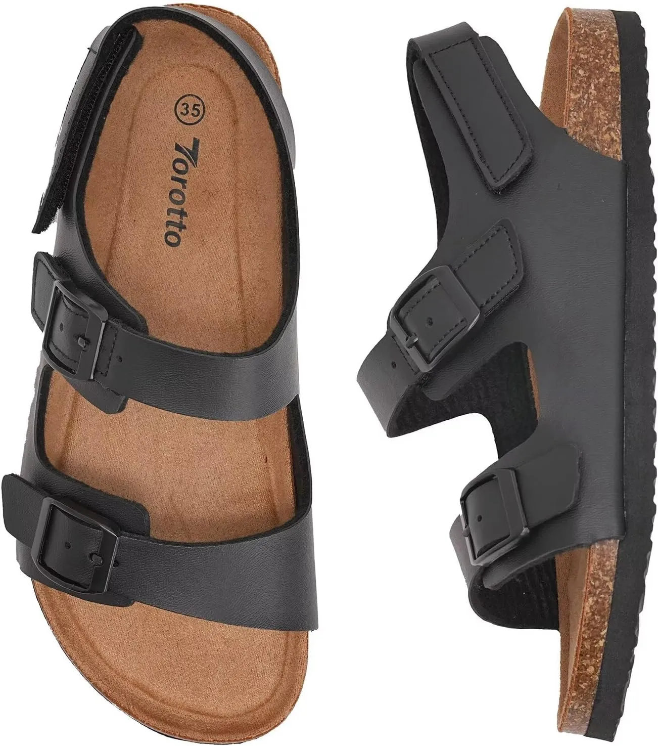 Torotto Toddler Kids Sandals Boys Girls Cork Footbed Sandals with Adjustable Buckle Casual Slides Open Toes Flat