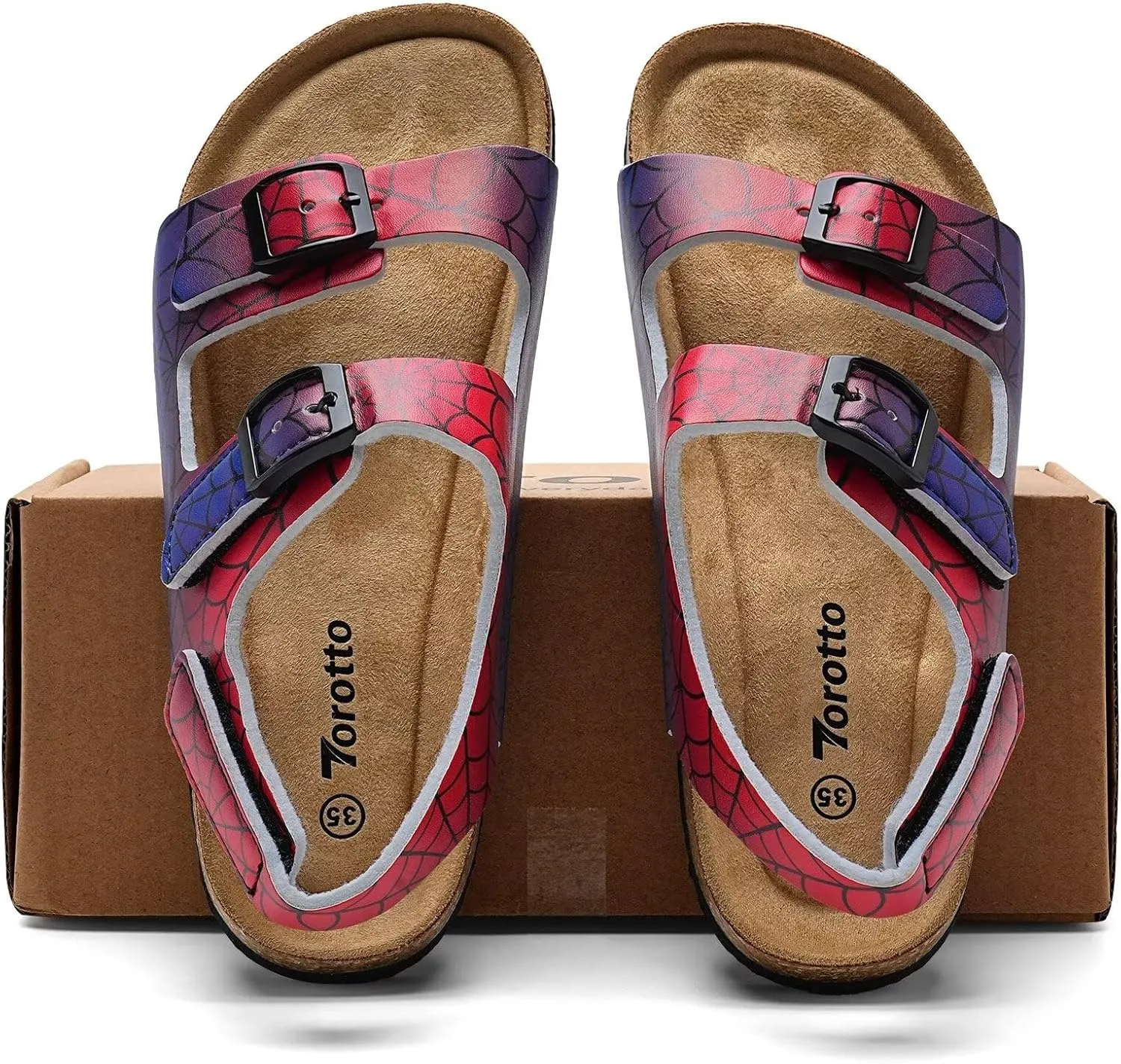 Torotto Toddler Kids Sandals Boys Girls Cork Footbed Sandals with Adjustable Buckle Casual Slides Open Toes Flat