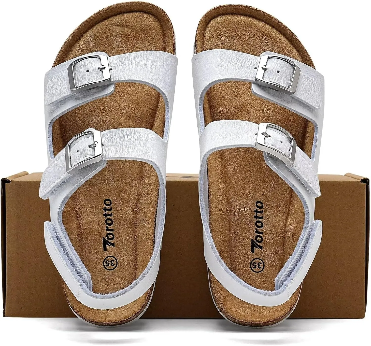 Torotto Toddler Kids Sandals Boys Girls Cork Footbed Sandals with Adjustable Buckle Casual Slides Open Toes Flat