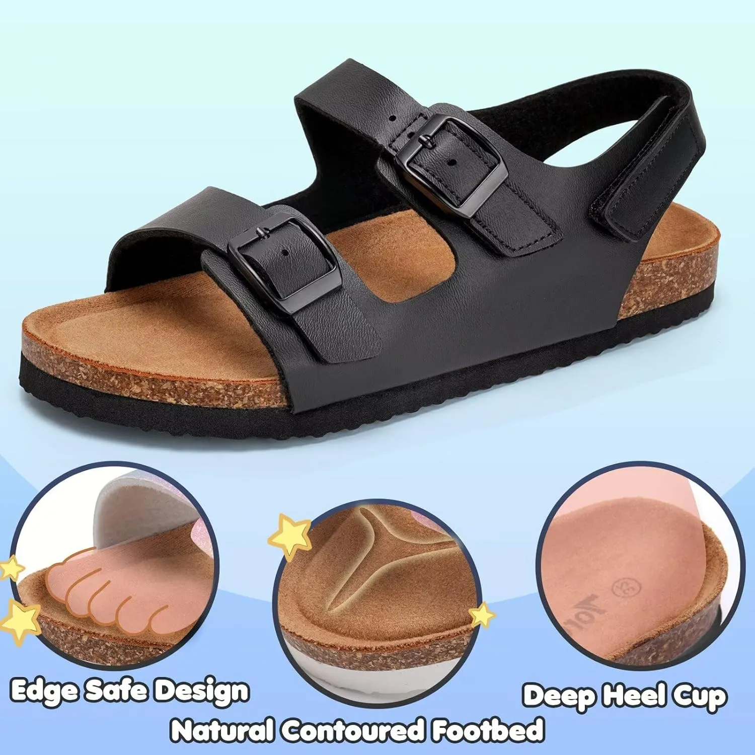 Torotto Toddler Kids Sandals Boys Girls Cork Footbed Sandals with Adjustable Buckle Casual Slides Open Toes Flat