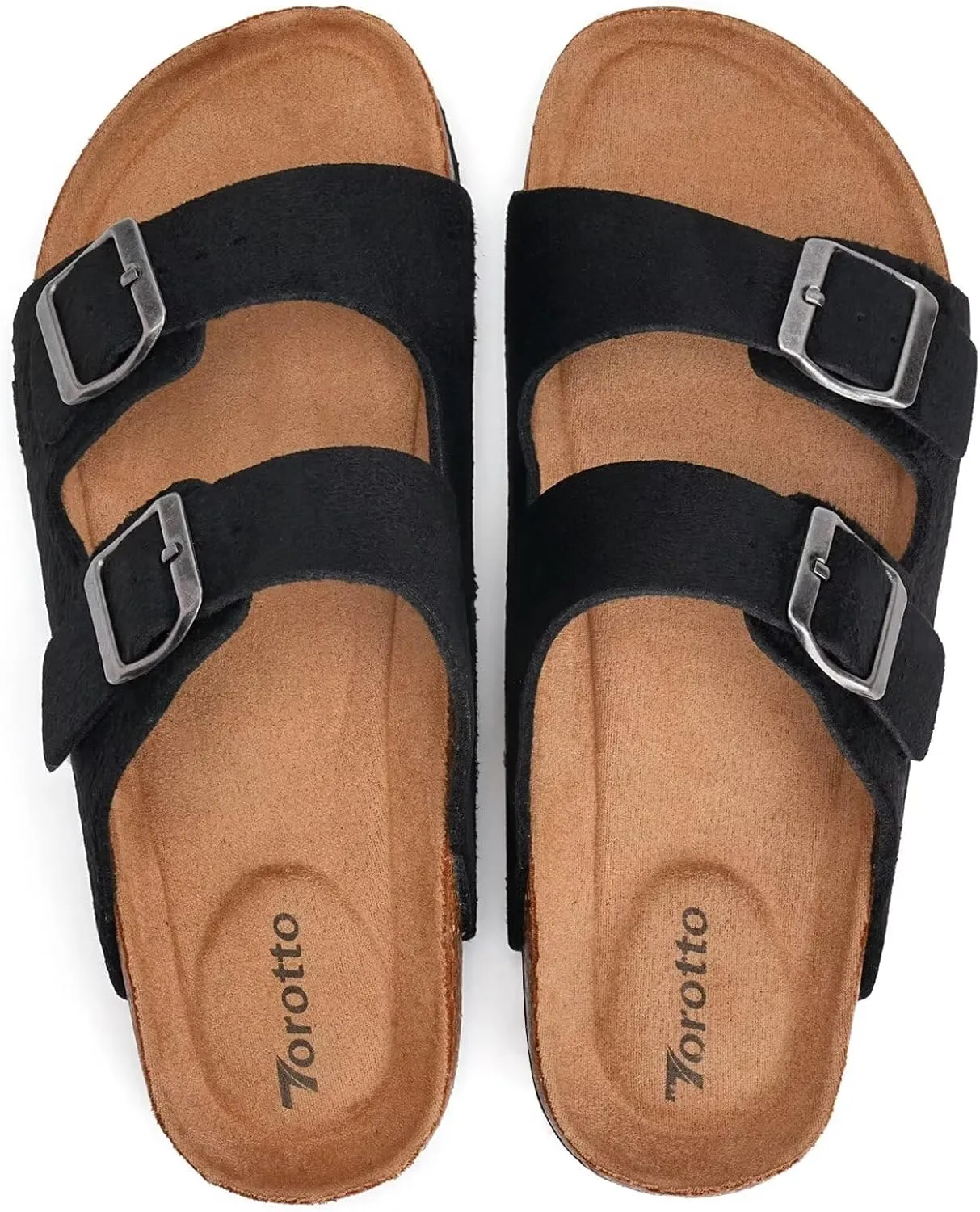 Torotto Womens Slides with Cork Footbed Open Toe Adjustable Webbing Flat Sandals for Walking | Beach | Indoor