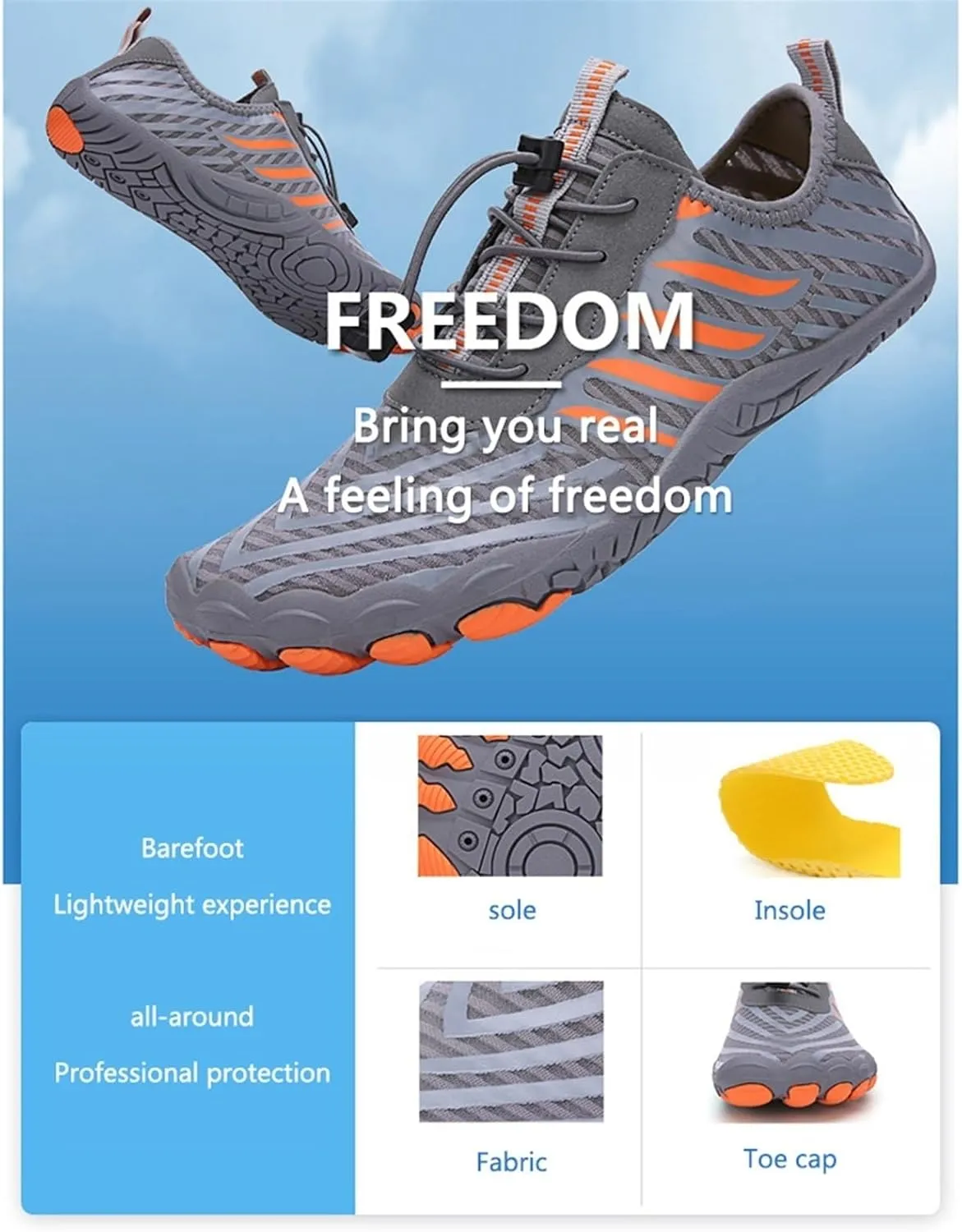 TOSOFT Beach Water Shoes For Women Men Wide Toe Anti Slip Barefoot Aqua Sneakers Hiking Trail Running Octopus Sandals Shoes