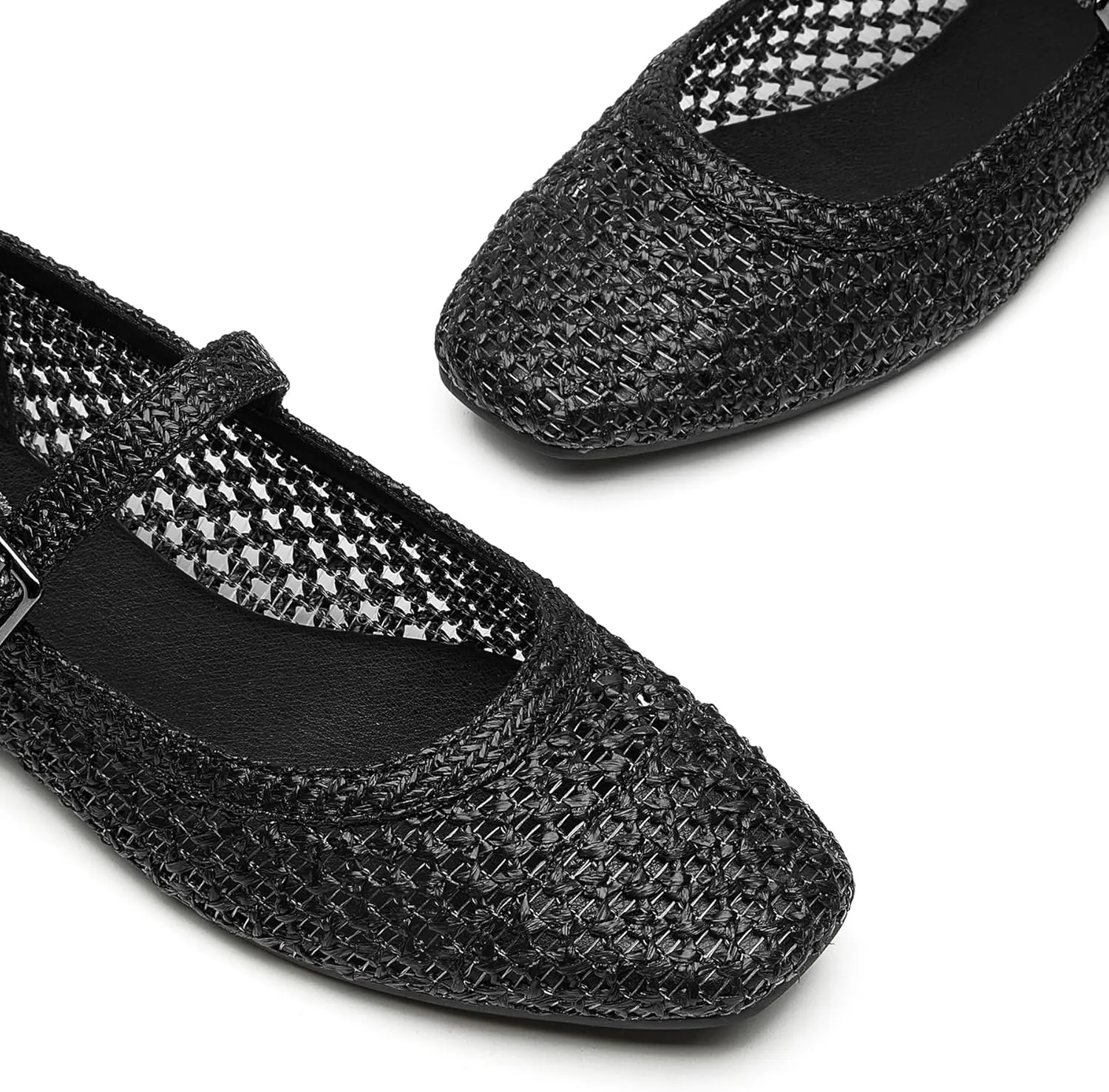 Trary Mary Jane Shoes Women Woven Flats for Women Dressy Ballet Flats Squared Toe Mesh Mary Jane Flats Shoes