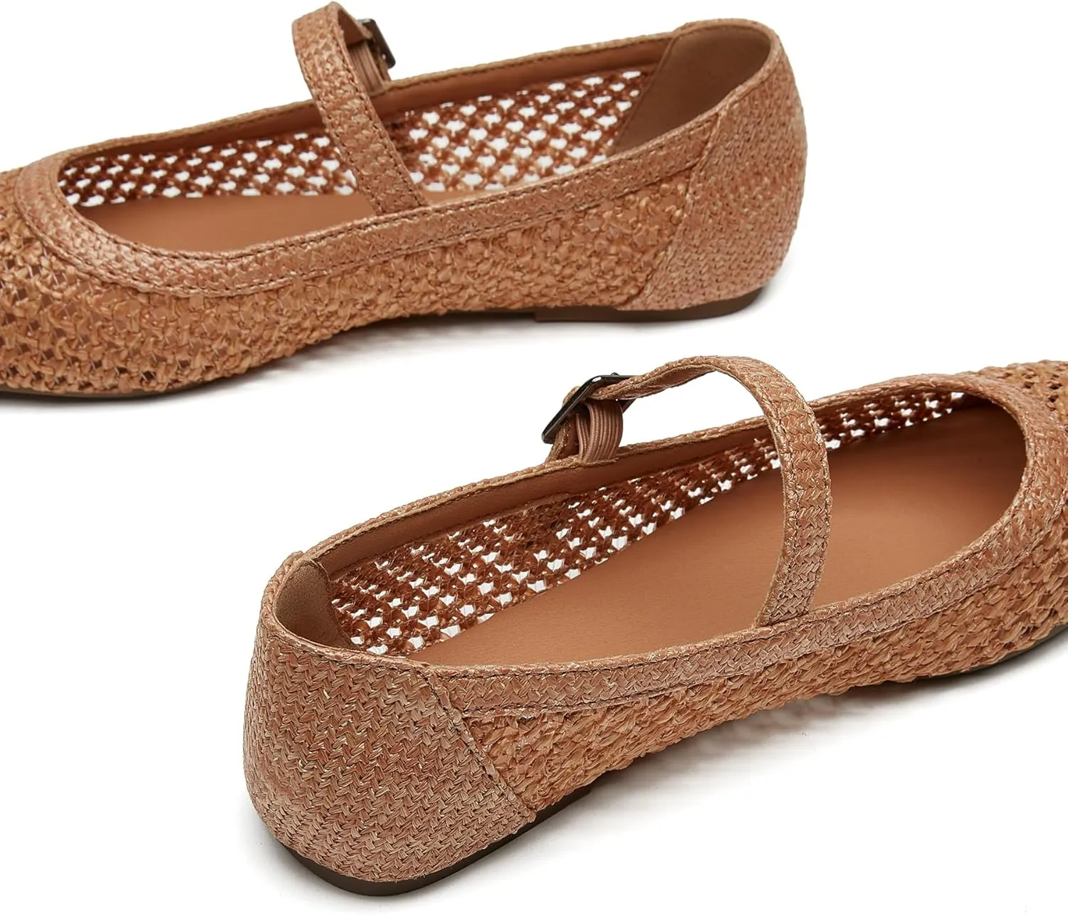 Trary Mary Jane Shoes Women Woven Flats for Women Dressy Ballet Flats Squared Toe Mesh Mary Jane Flats Shoes