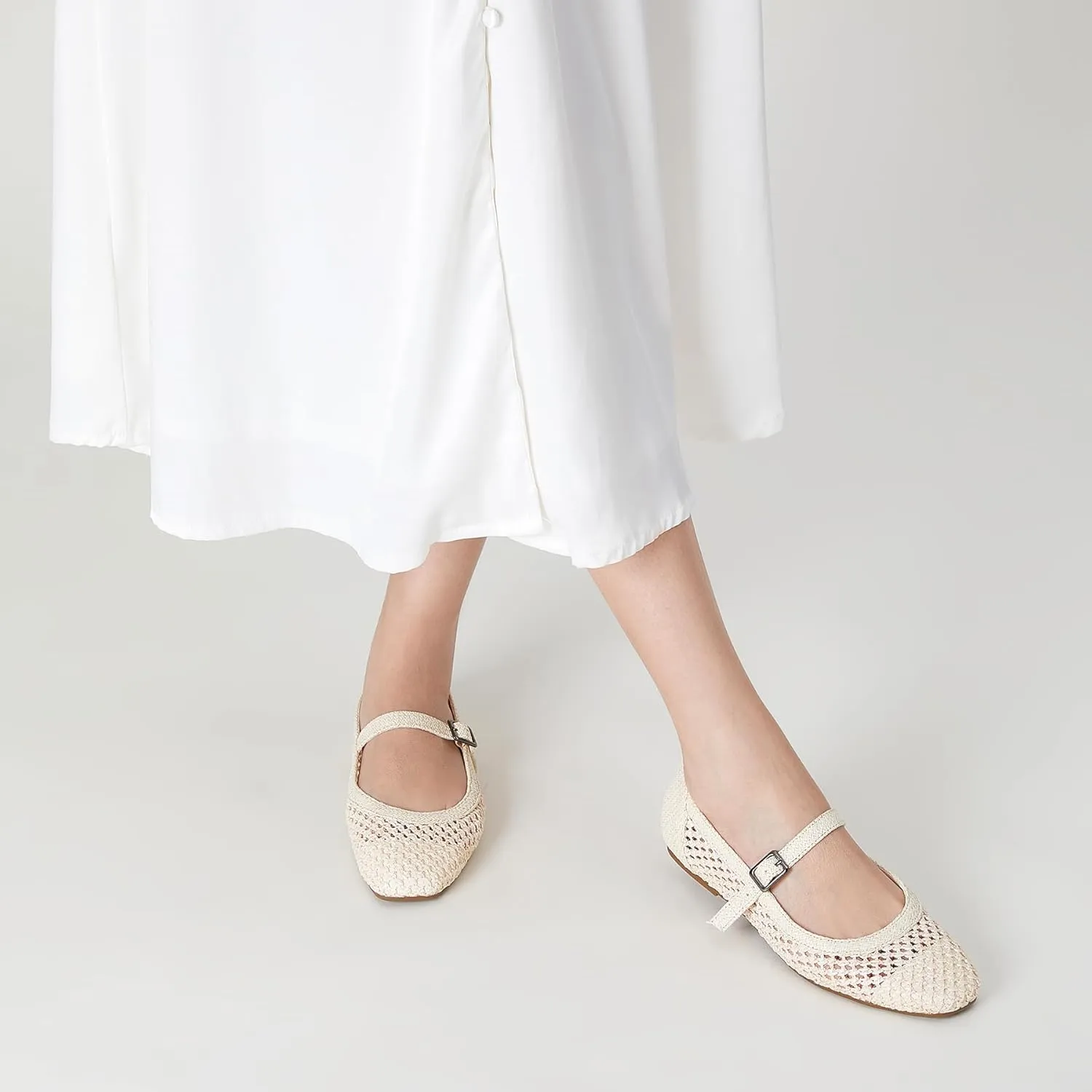 Trary Mary Jane Shoes Women Woven Flats for Women Dressy Ballet Flats Squared Toe Mesh Mary Jane Flats Shoes
