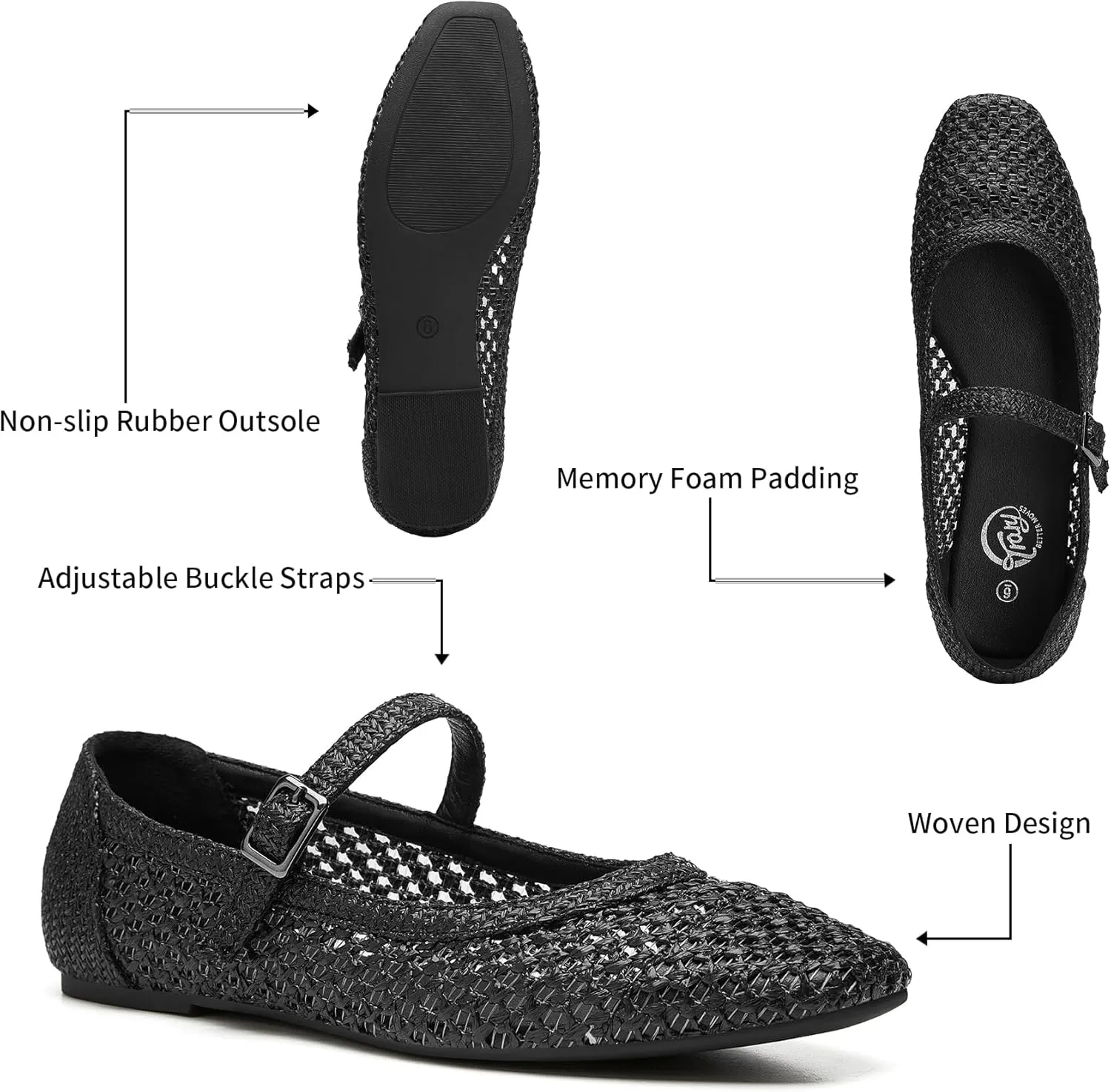Trary Mary Jane Shoes Women Woven Flats for Women Dressy Ballet Flats Squared Toe Mesh Mary Jane Flats Shoes