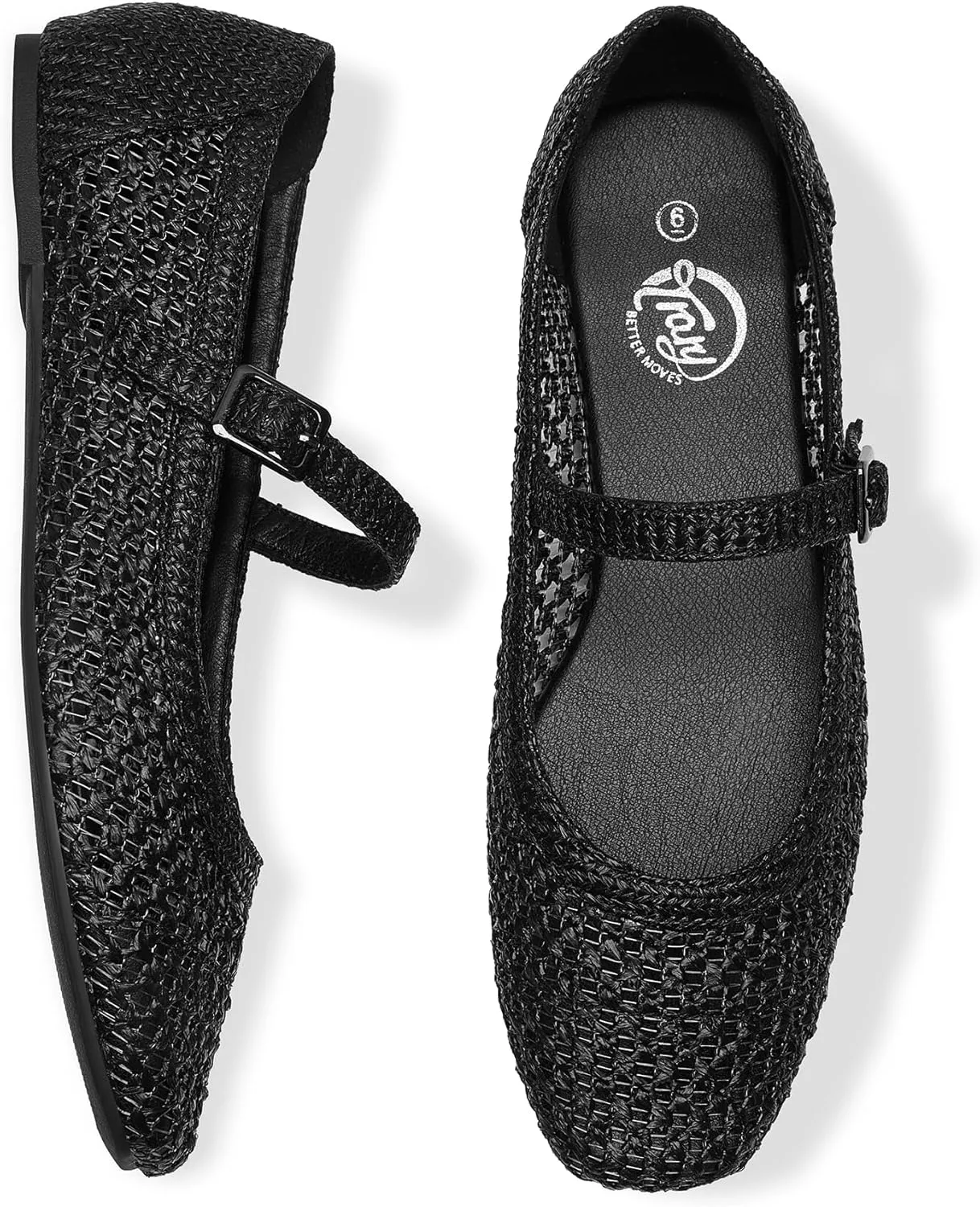 Trary Mary Jane Shoes Women Woven Flats for Women Dressy Ballet Flats Squared Toe Mesh Mary Jane Flats Shoes