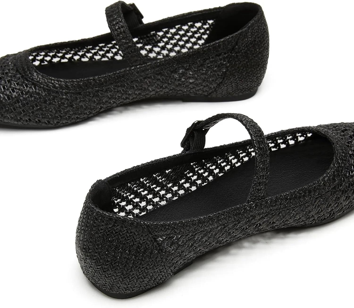 Trary Mary Jane Shoes Women Woven Flats for Women Dressy Ballet Flats Squared Toe Mesh Mary Jane Flats Shoes
