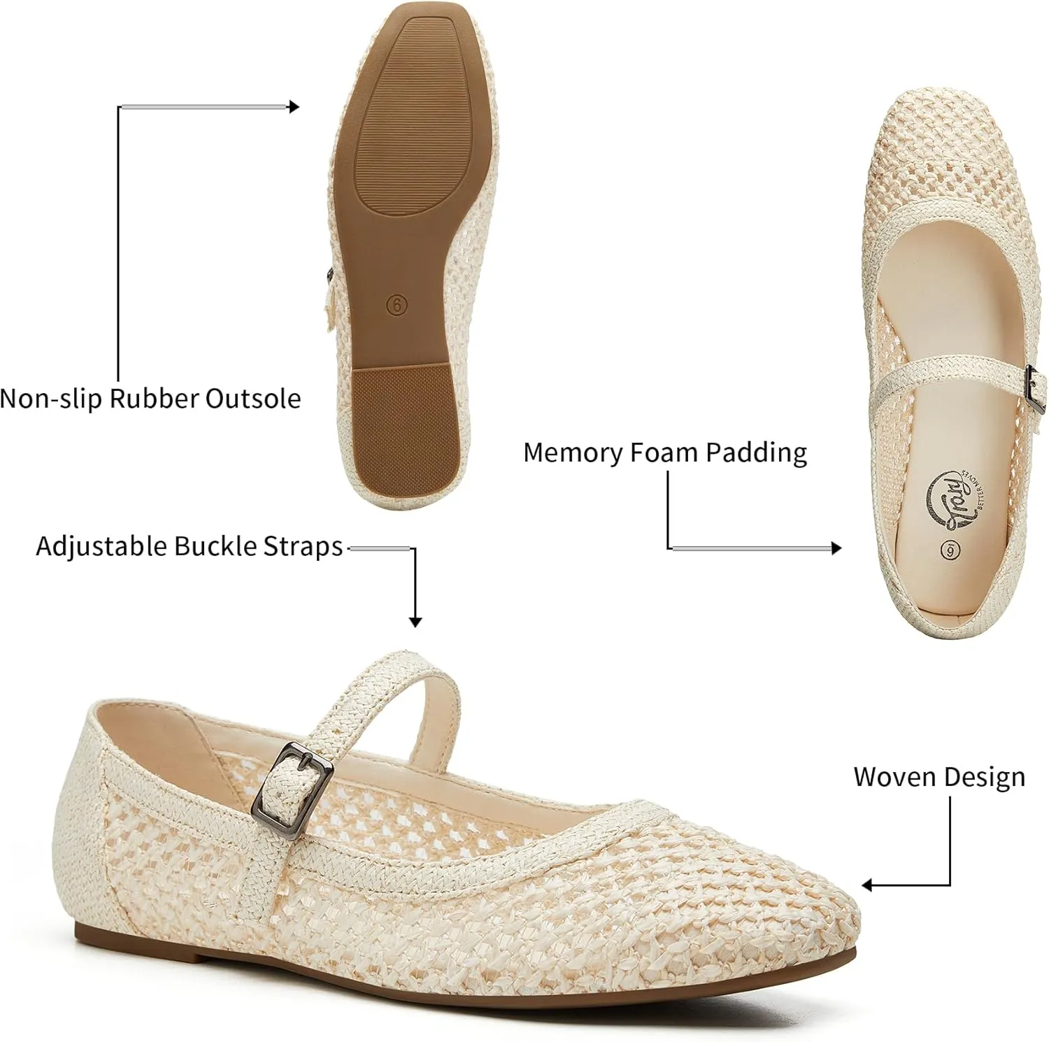 Trary Mary Jane Shoes Women Woven Flats for Women Dressy Ballet Flats Squared Toe Mesh Mary Jane Flats Shoes