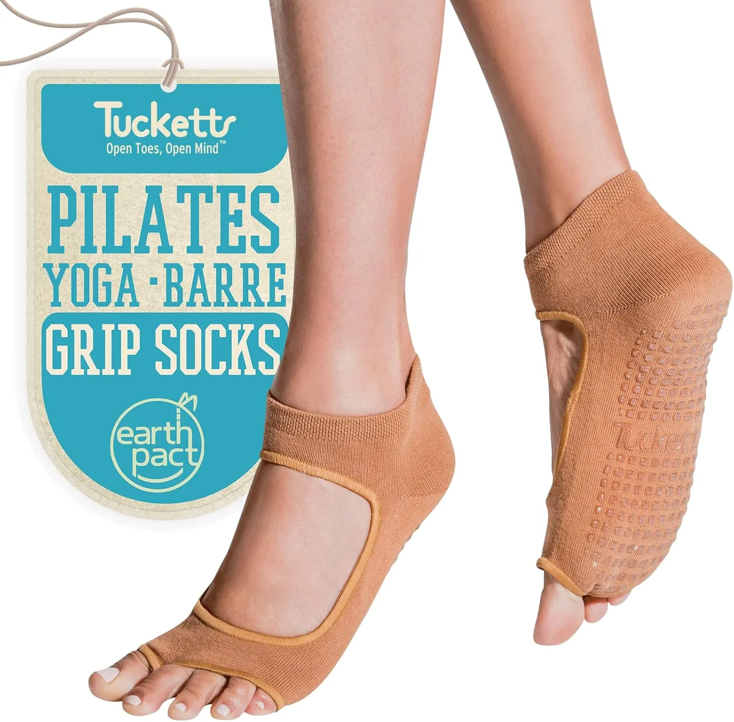 Tucketts Toeless Pilates Socks with Grips for Women, Non-Slip Barre Yoga Socks with Grips, Nude, Sizes 5-13, 1 Pair