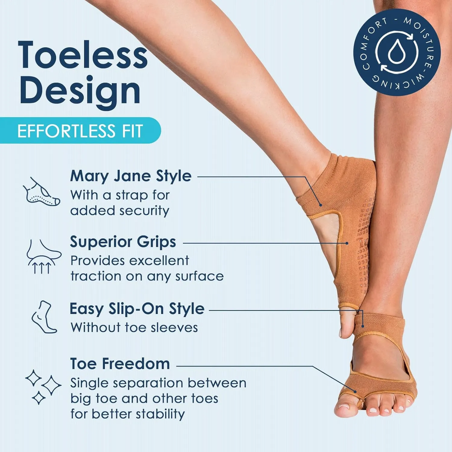 Tucketts Toeless Pilates Socks with Grips for Women, Non-Slip Barre Yoga Socks with Grips, Nude, Sizes 5-13, 1 Pair