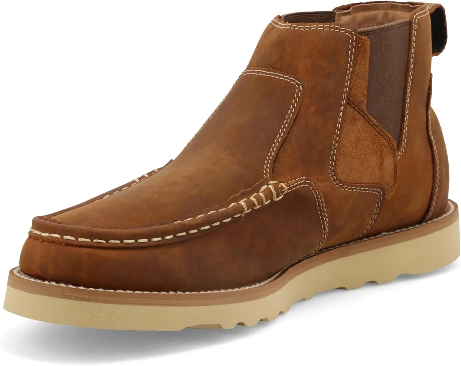 Twisted X Men's 4" Chelsea Wedge Sole Boot, Moc Toe, Oiled Saddle, 14 W