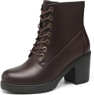 TYNDALL Women's Chunky Heel Ankle Boots Stylish High Heel Lace-Up Side Zipper Booties for Girls Black Women's Boots