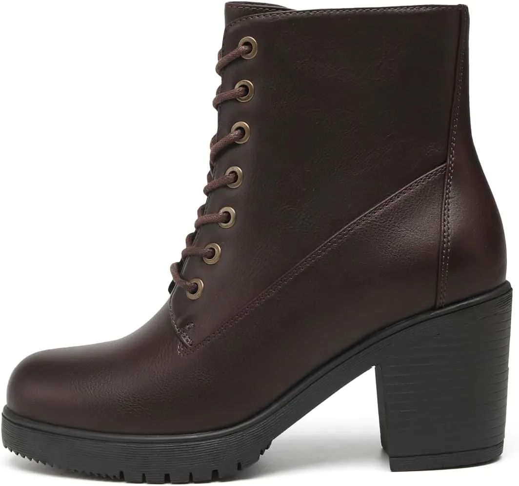 TYNDALL Women's Chunky Heel Ankle Boots Stylish High Heel Lace-Up Side Zipper Booties for Girls Black Women's Boots