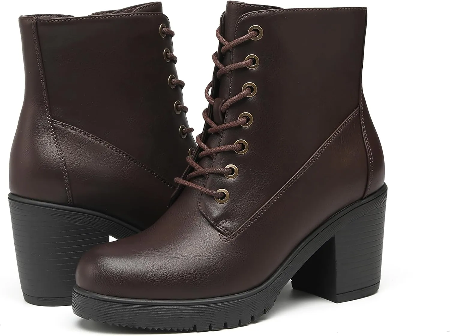 TYNDALL Women's Chunky Heel Ankle Boots Stylish High Heel Lace-Up Side Zipper Booties for Girls Black Women's Boots