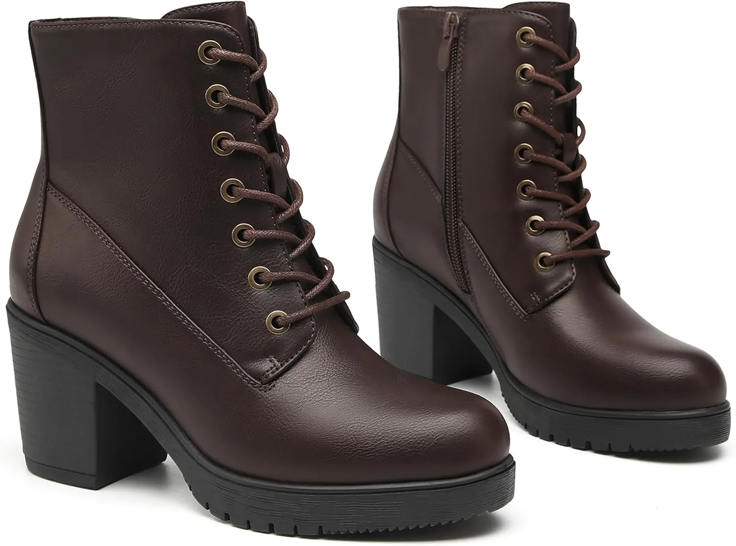 TYNDALL Women's Chunky Heel Ankle Boots Stylish High Heel Lace-Up Side Zipper Booties for Girls Black Women's Boots