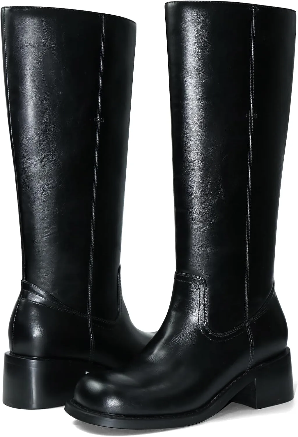 UBWDU Women's Knee High Boots Chunky Block Heel Long Boots Square Toe Low Heel Boots for Women