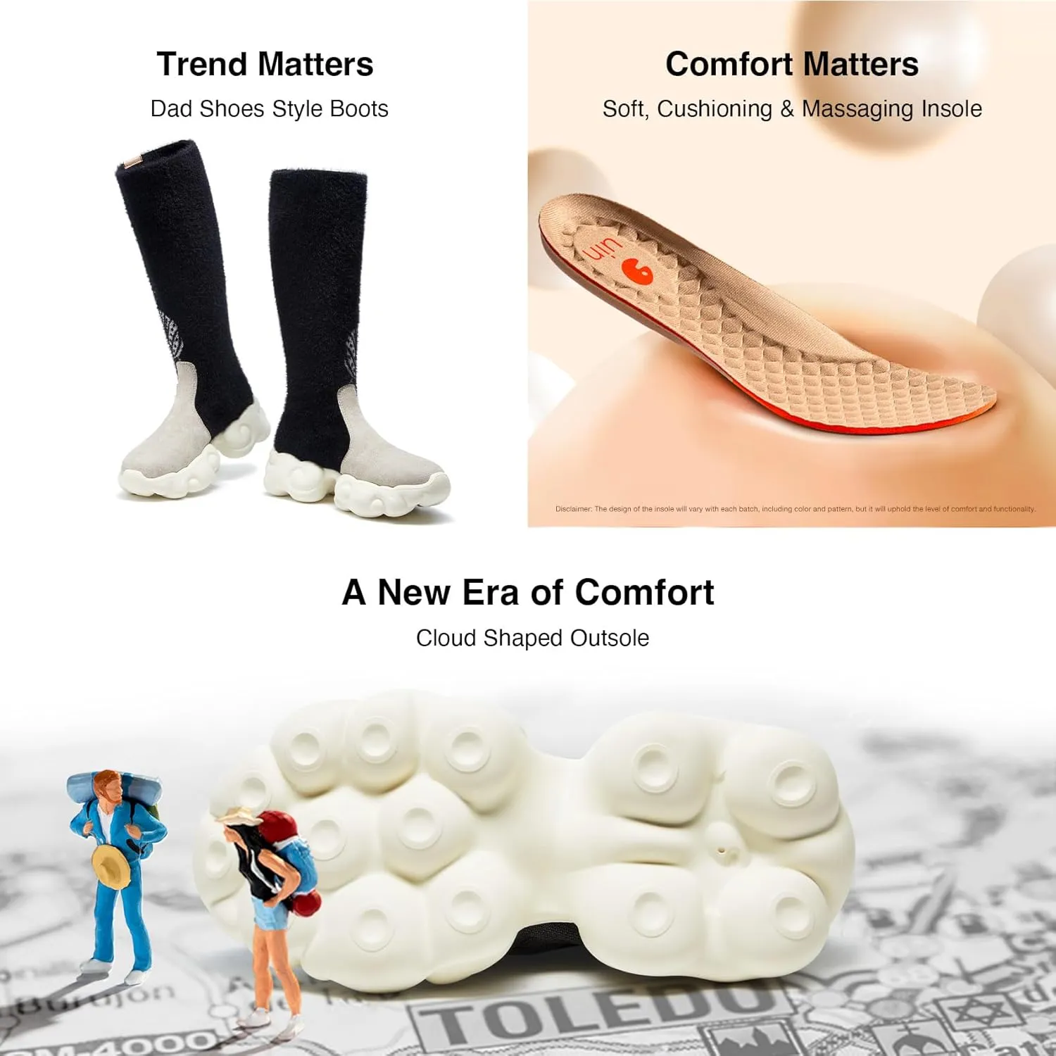 UIN Women's Platform Fashion Boots Comfortable Chunky Art Travel Shoes Cloud Series