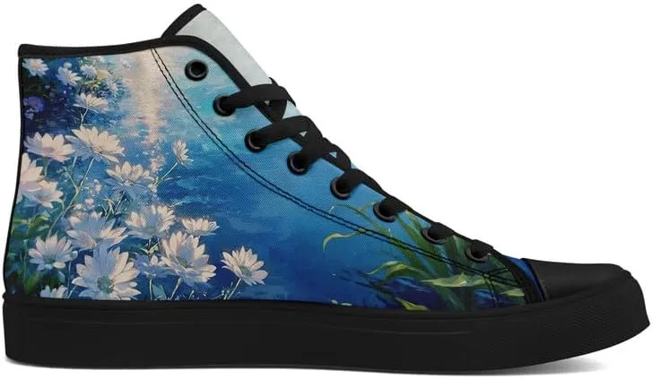 Unisex Fashion High Top Canvas Sneakers Lace-Up Floral Casual Shoes Breathable Walking Tennis Shoes Spring Summer Wear