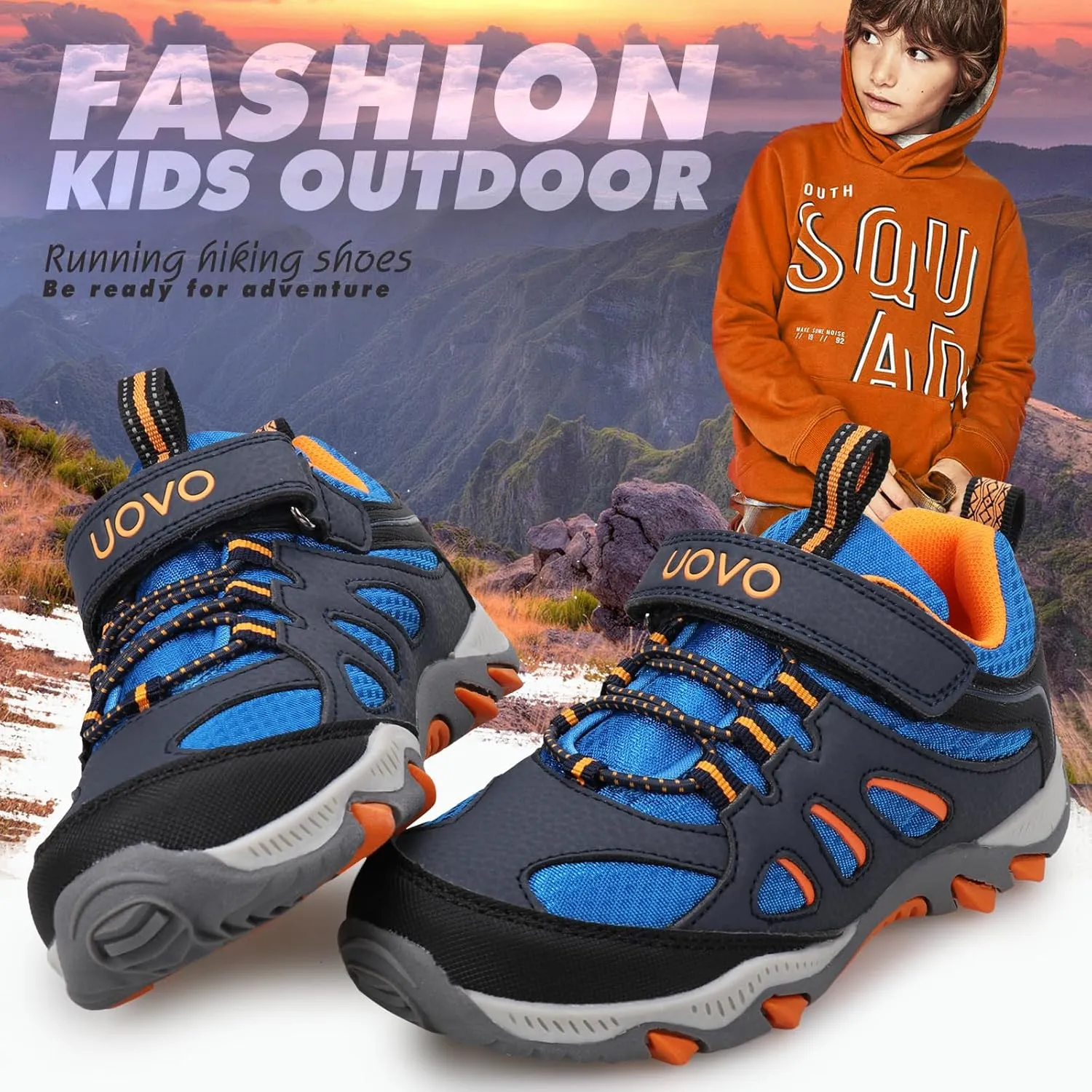 UOVO Boys Shoes Water Resistant Hiking Boots Kids Outdoor Walking Shoes Non Slip Ankle Athletic Sneaker Anti Collision Size 9.5 Toddler to 4.5 Big Kids