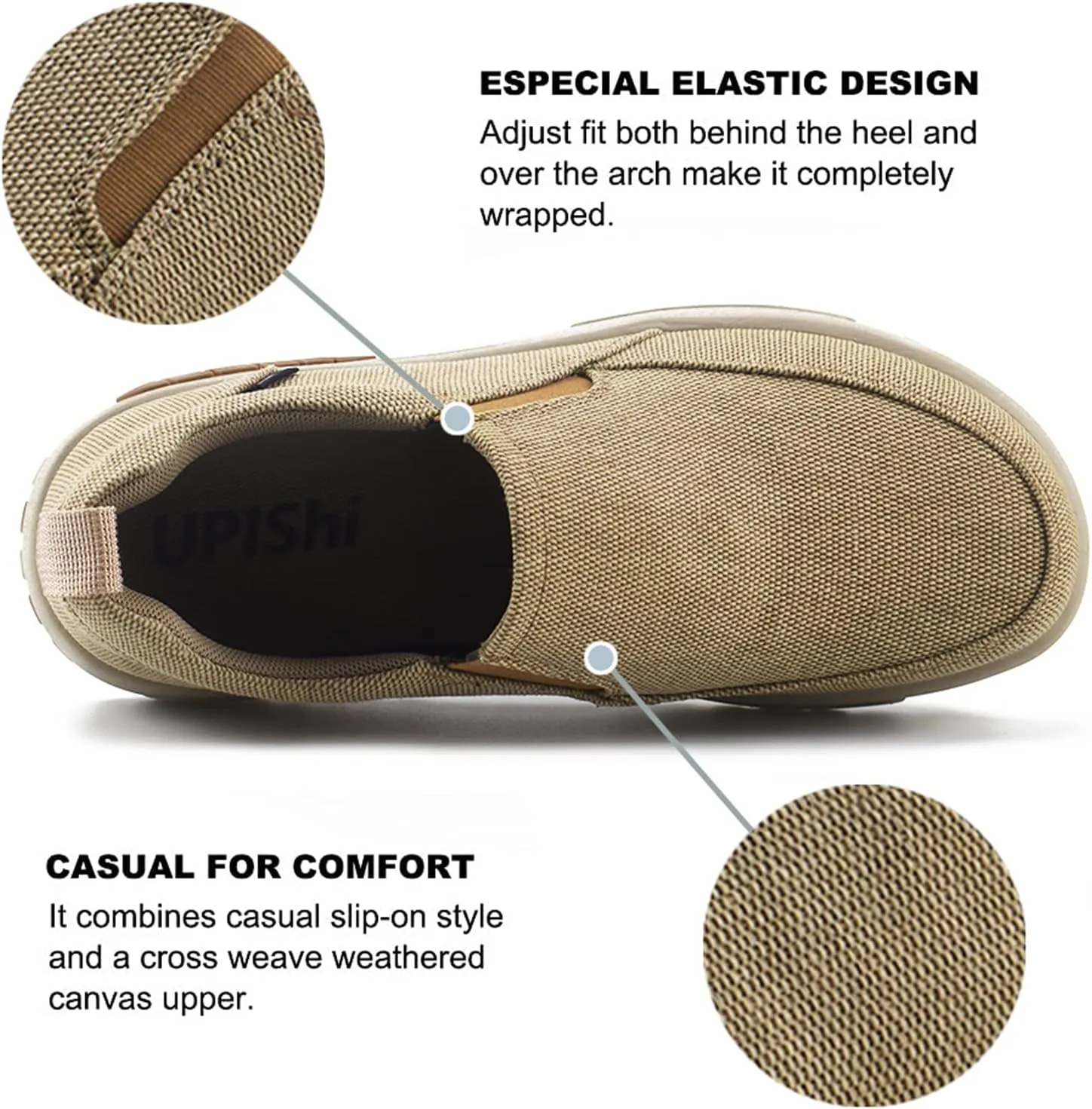 UPIShi Men's Slip On Arch Support Loafers Casual Orthopedic Plantar Fasciitis Relief Non Slip Canvas Comfortable Walking Shoes