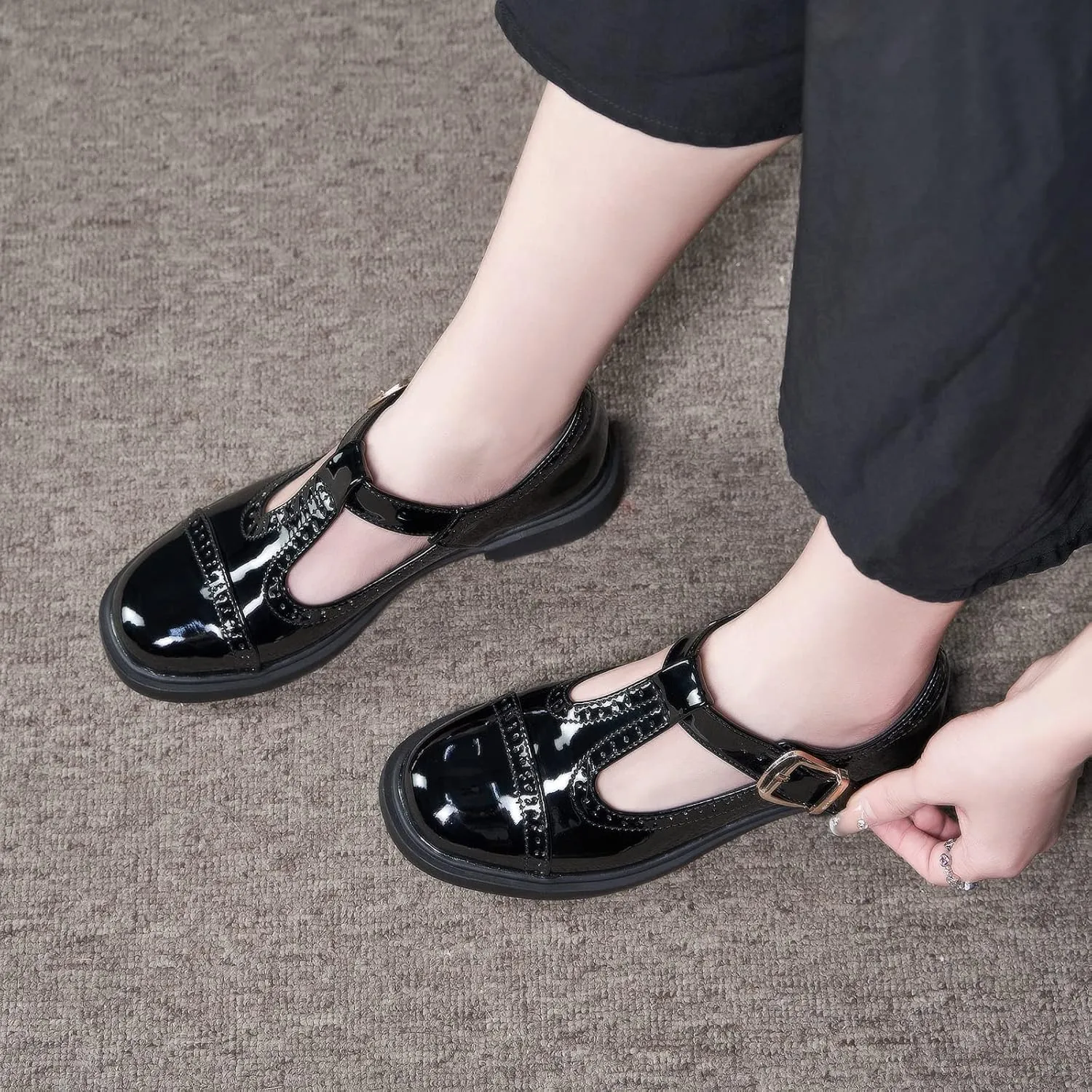 UZB Mary Jane Shoes Womens Flat Shoes Round Toe Memory Foam Casual Dress Shoes