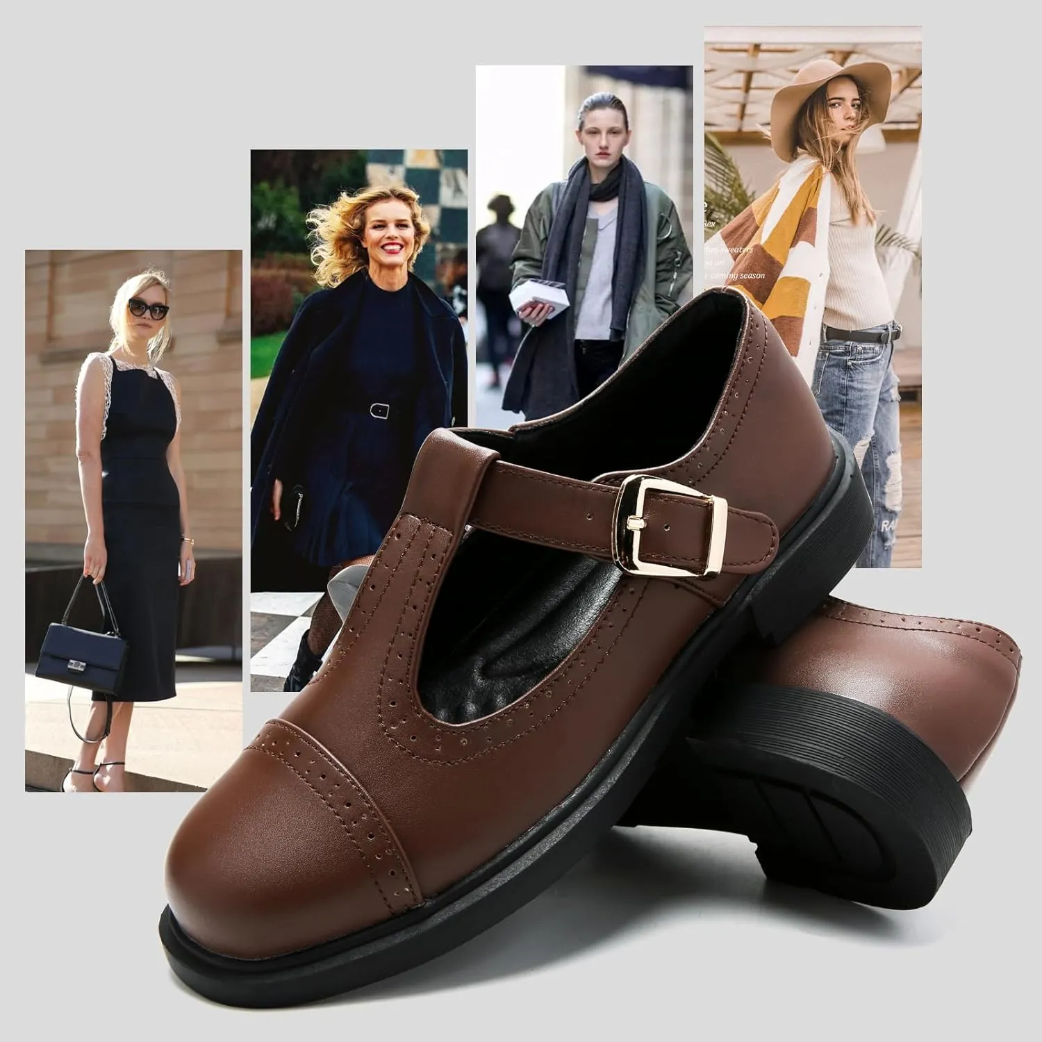 UZB Mary Jane Shoes Womens Flat Shoes Round Toe Memory Foam Casual Dress Shoes