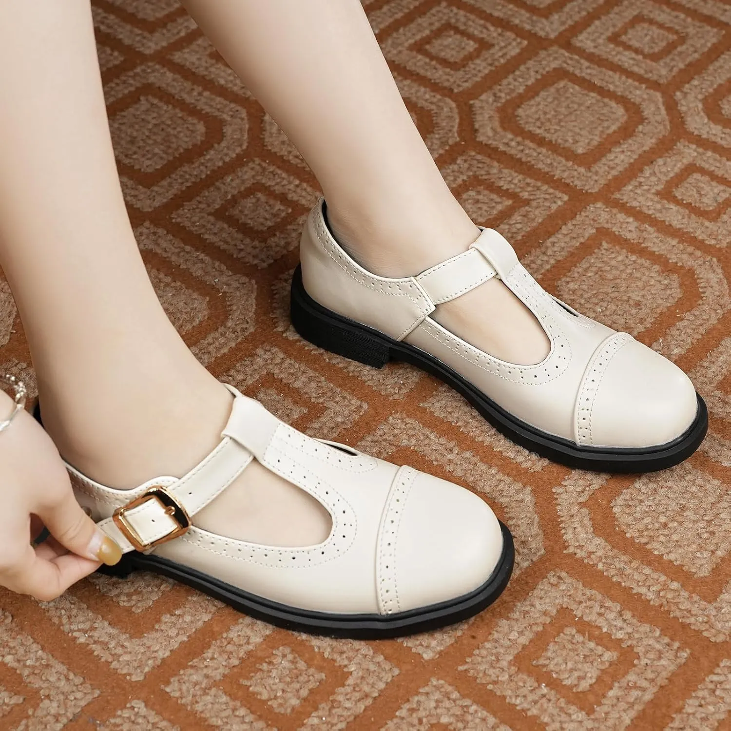 UZB Mary Jane Shoes Womens Flat Shoes Round Toe Memory Foam Casual Dress Shoes