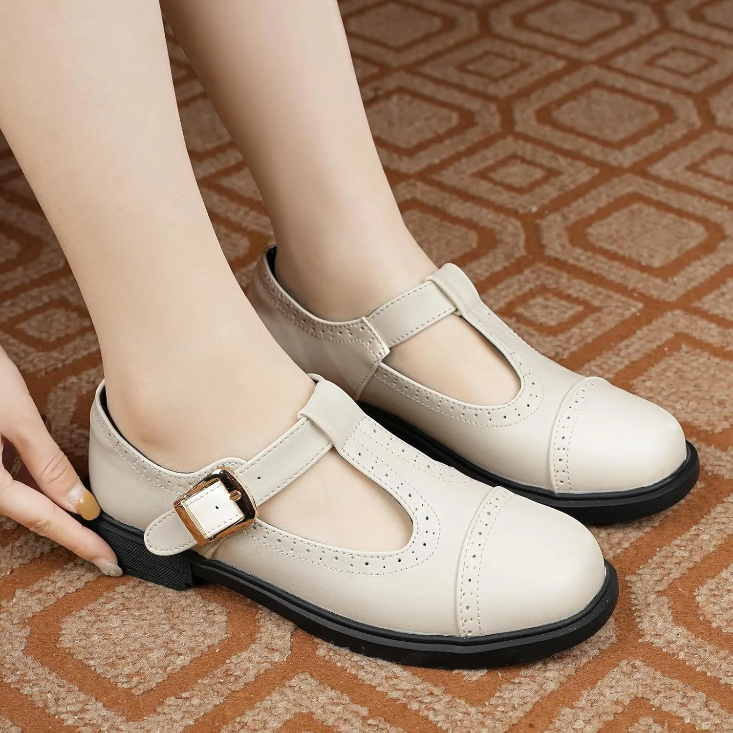 UZB Mary Jane Shoes Womens Flat Shoes Round Toe Memory Foam Casual Dress Shoes