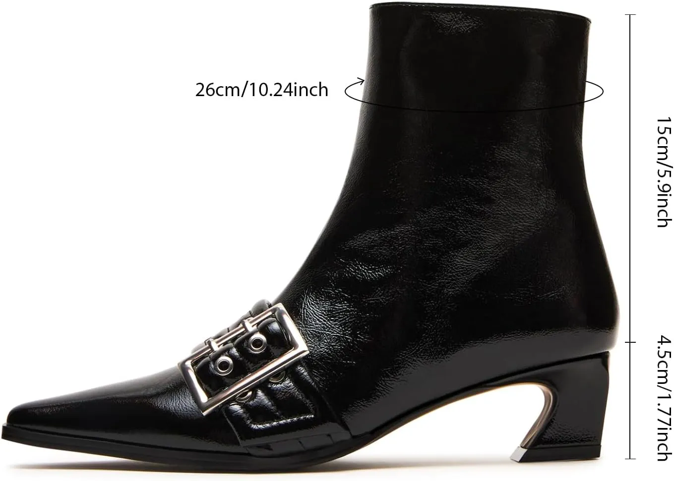 Vaslemuse Women Booties Buckle Ankle Boots Kitten Low Heel Eyelet Booties Sexy Pointy Toe Fashion Dress Short Boots with Zips