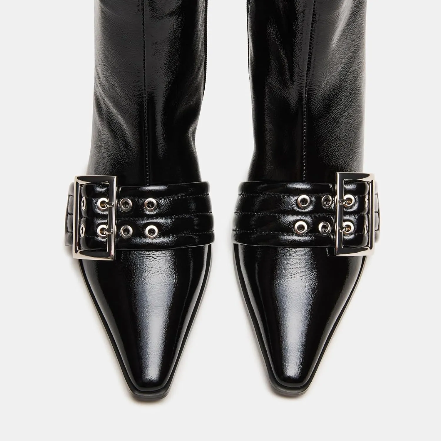 Vaslemuse Women Booties Buckle Ankle Boots Kitten Low Heel Eyelet Booties Sexy Pointy Toe Fashion Dress Short Boots with Zips